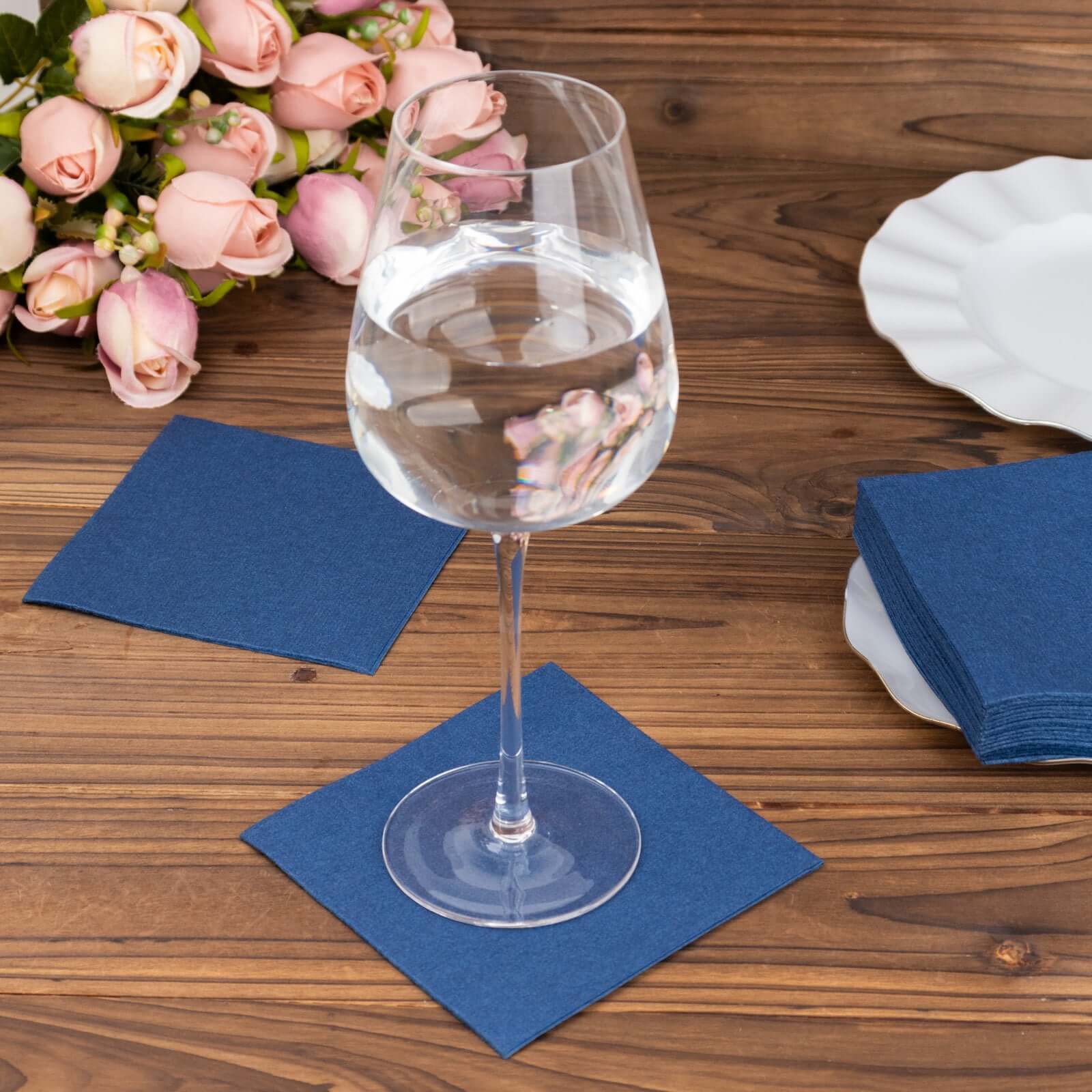 20-Pack Paper Linen-Like Cocktail Napkins Navy Blue - Disposable 5"x5" Airlaid Soft Napkins
