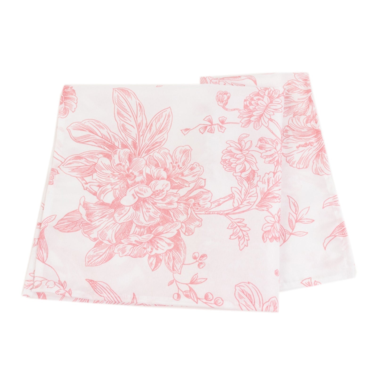 5 Pack 20"x20" Pink French Toile Polyester Cloth Napkins, White Floral Reusable Dinner Table Linens
