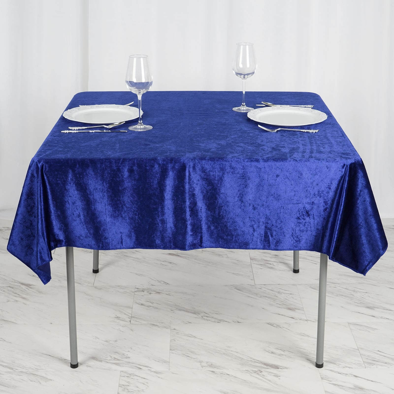 54"x54" Royal Blue Seamless Premium Velvet Square Tablecloth, Reusable Linen