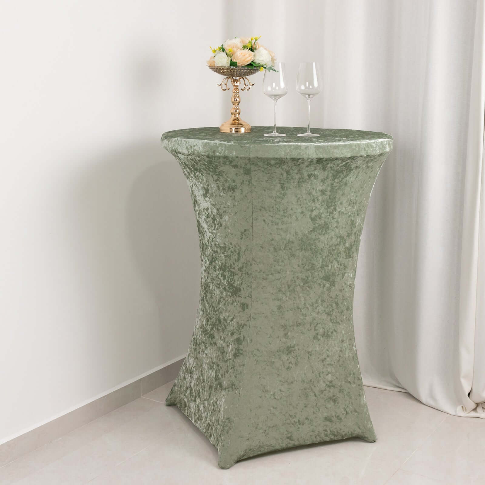 Crushed Velvet Spandex 32" Round Cocktail Table Cover Sage Green Smooth Highboy Tablecloth