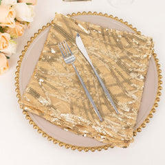 Sequin Mesh 20"x20" Napkin Champagne - Wave Embroidered Reusable Napkin