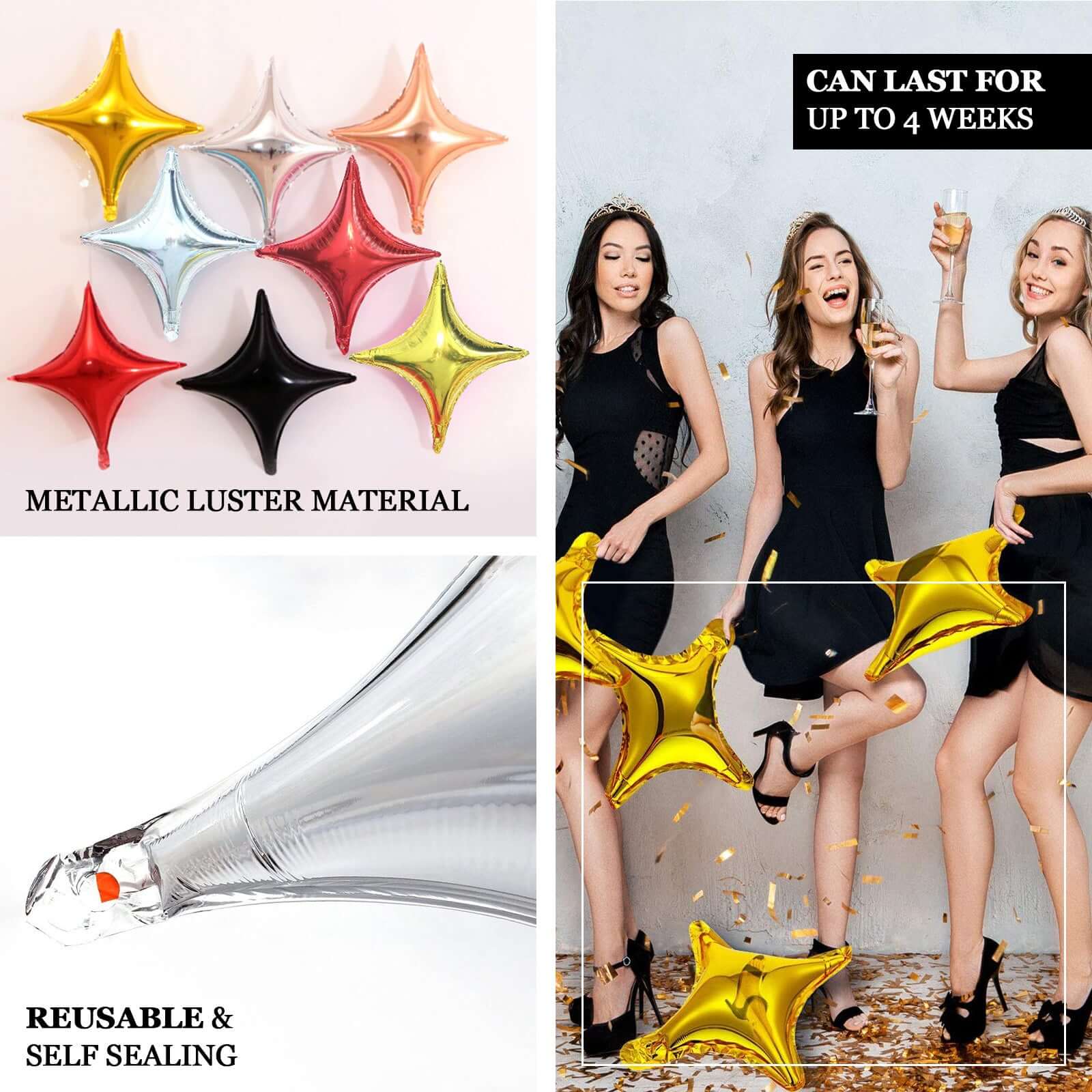3 Pack 23" Shiny Red Quadrangle Star Mylar Foil Helium Air Balloon