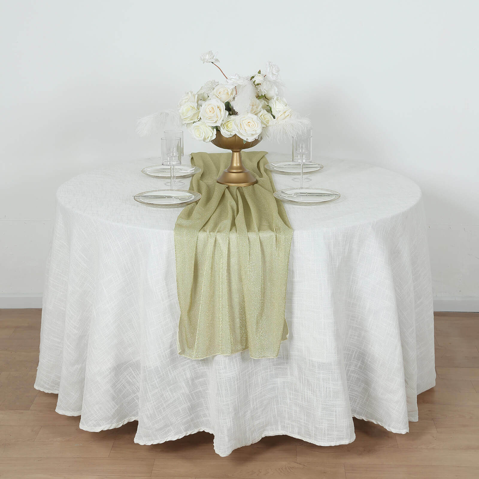 Glitter Gauze 27"x120" Table Runner Champagne - Sparkling Reusable Sheer Table Linen