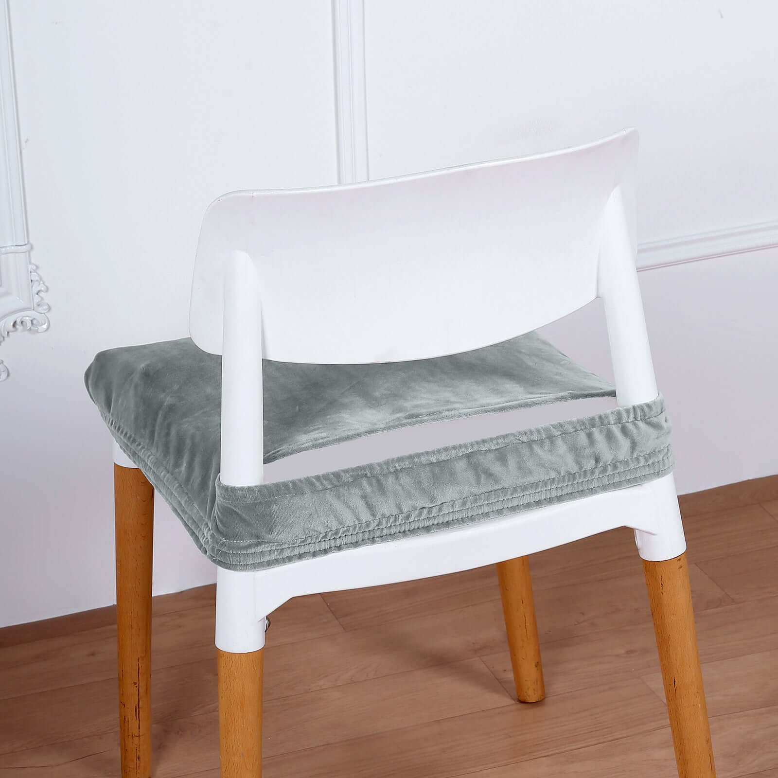 Velvet Chair Cushion Protector Stretch with Tie for Dining Chairs Dusty Blue - Durable Cover for Formal Gatherings