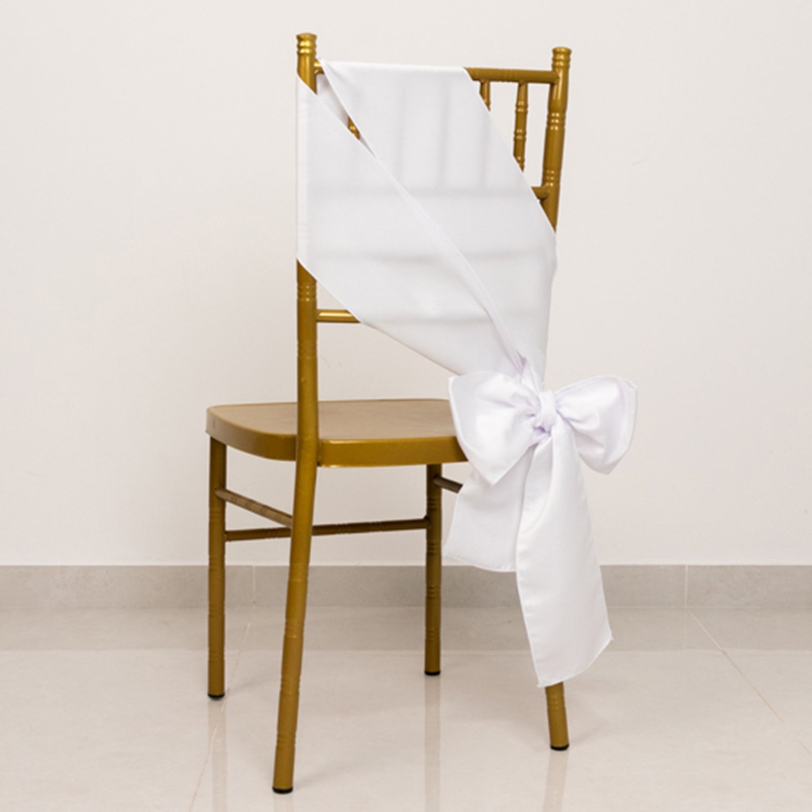5 Pack Lamour Satin 6"x106" Chair Sashes White - Stylish Reusable Decorative Bows for Weddings & Gatherings