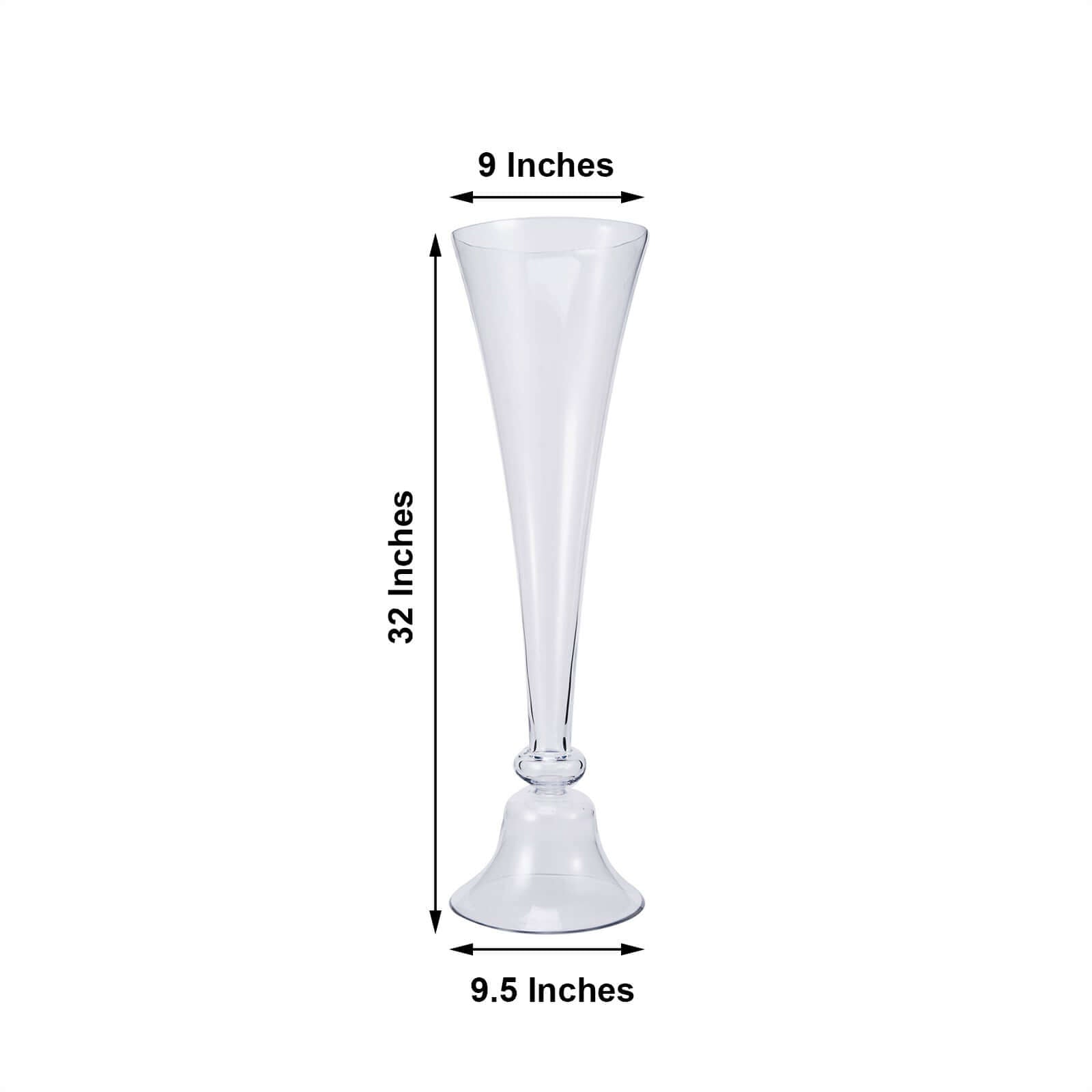 Set of 2 Glass Trumpet Vases Reversible Clarinet Style Clear - Stylish Flower Centerpieces for Events 32"
