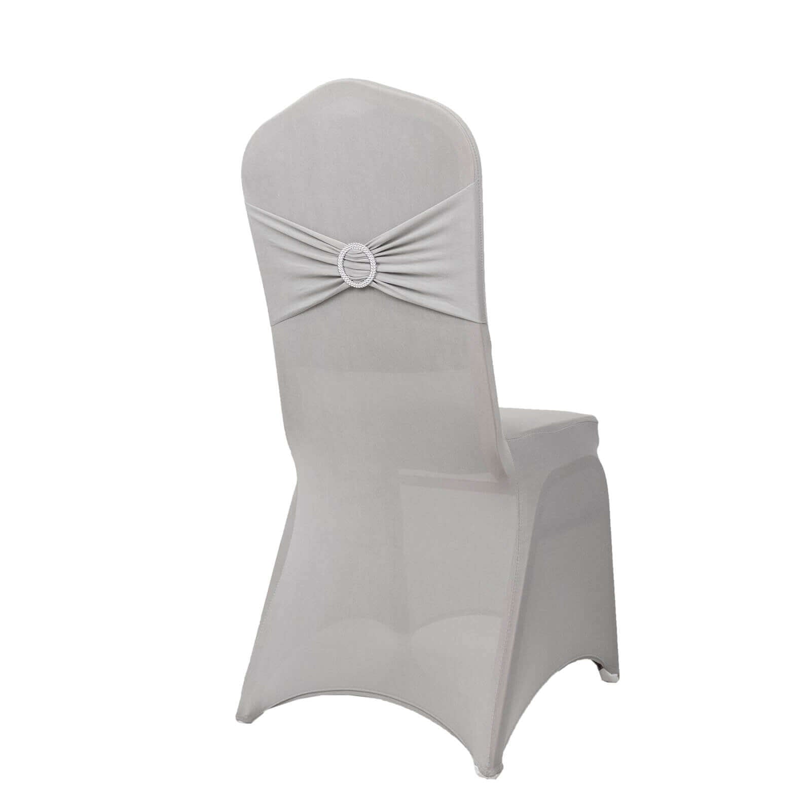 Spandex Chair Cover with Silver Rhinestone Buckled Sash Band Blush - Stretch Fitted Slipcover