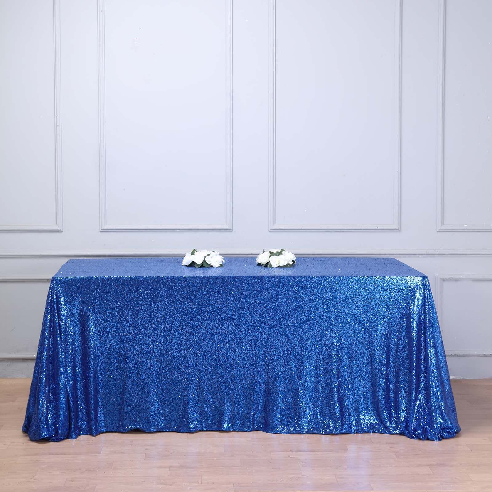 Sequin 90"x156" Rectangle Tablecloth Royal Blue - Seamless Twinkling Table Cover
