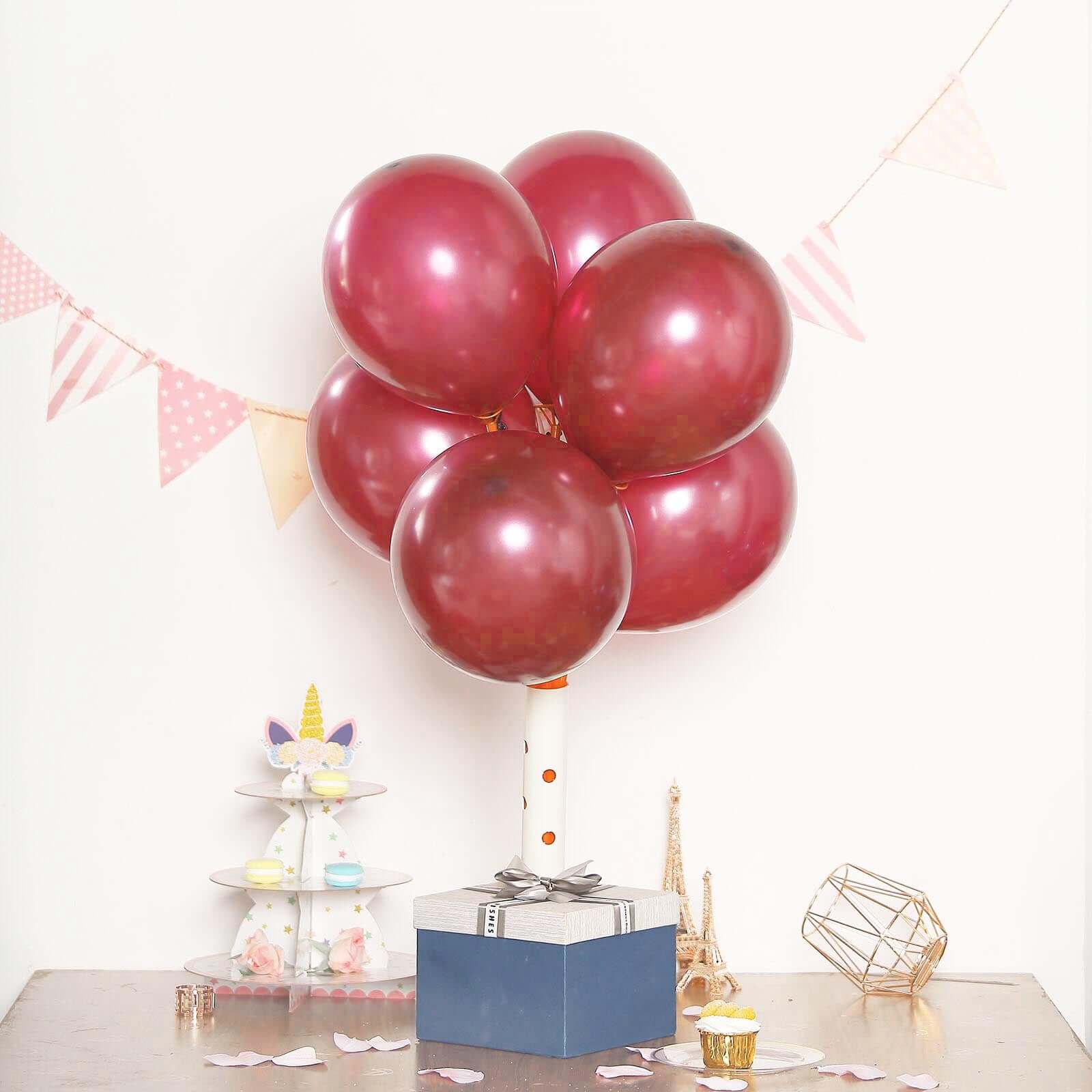 25 Pack 12" Shiny Pearl Burgundy Latex Helium or Air Balloons
