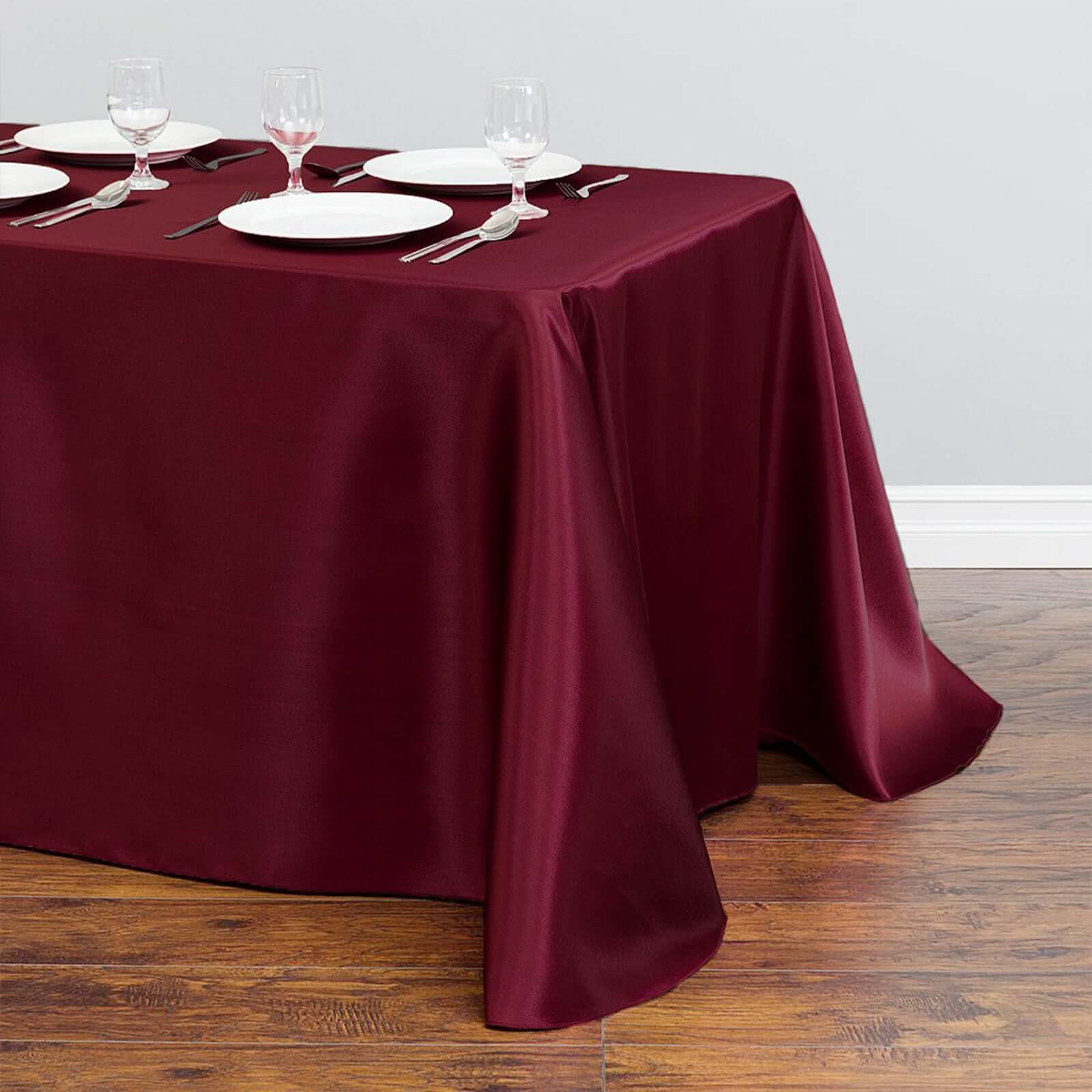 Satin Rectangular 90"x132" Tablecloth Burgundy Satin - Seamless Table Cover