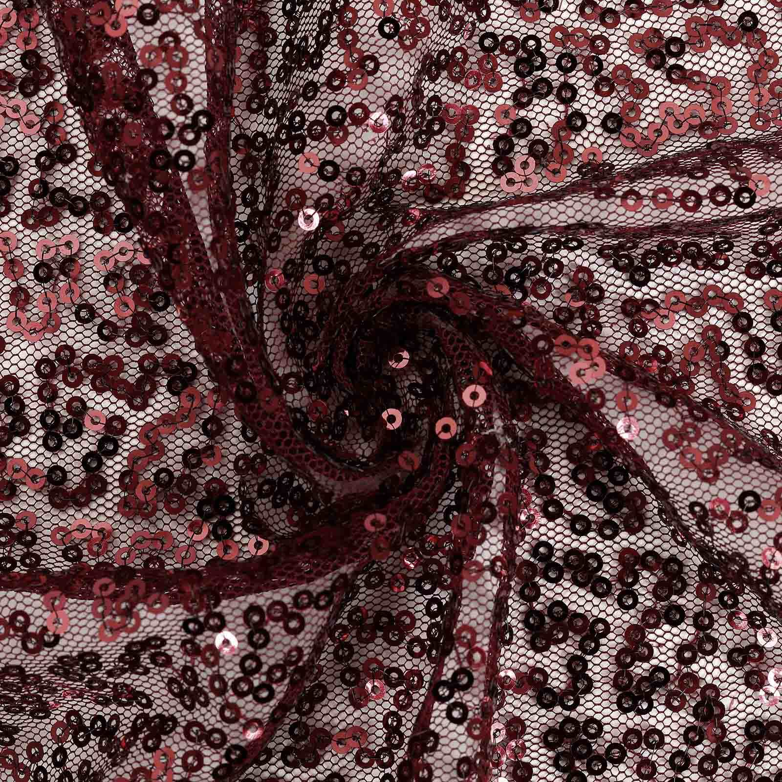 90x156" Burgundy Seamless Sequin Rectangle Tablecloth for 8 Foot Table With Floor-Length Drop