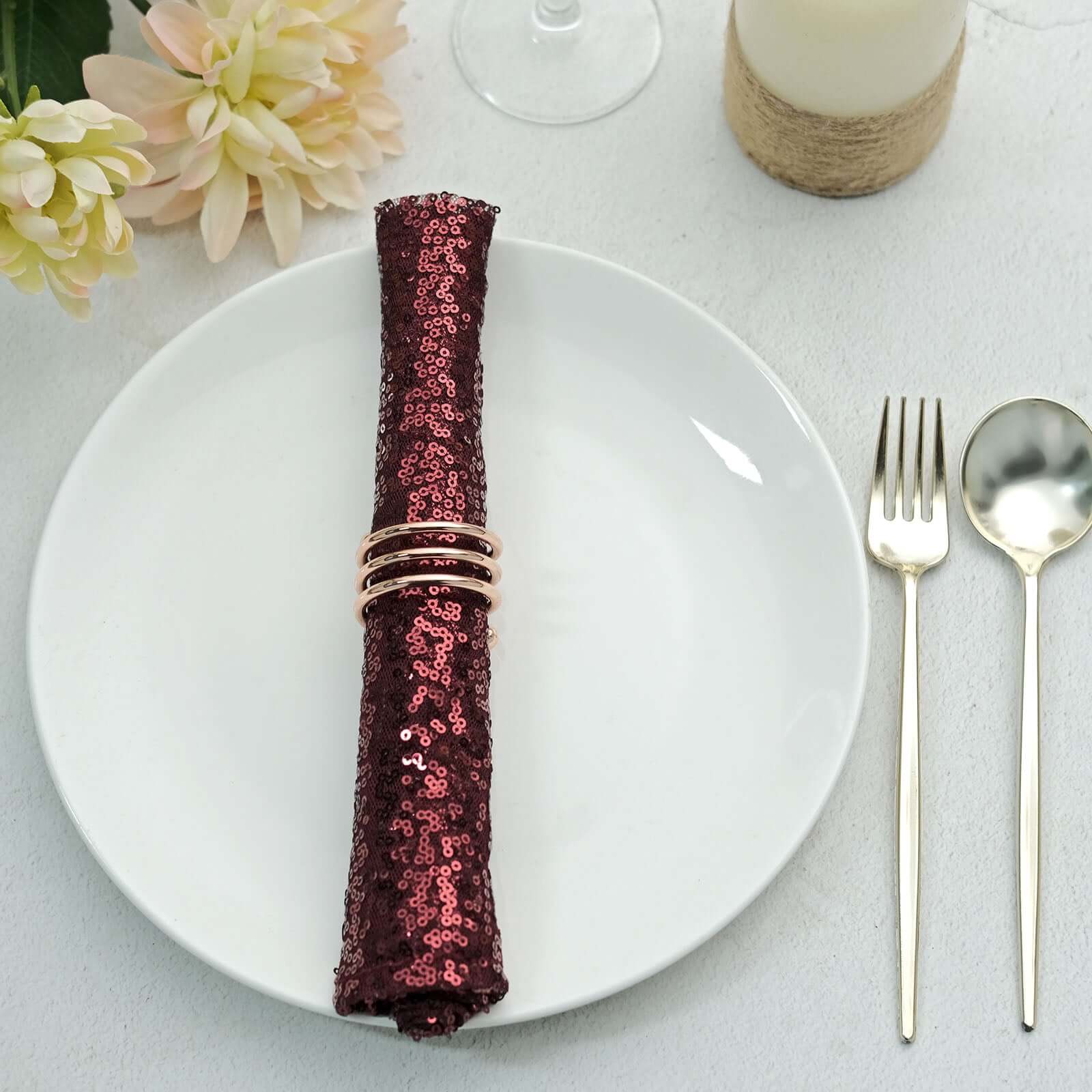 Sequin 20"x20" Napkin Burgundy - Shimmering Dinner Napkin