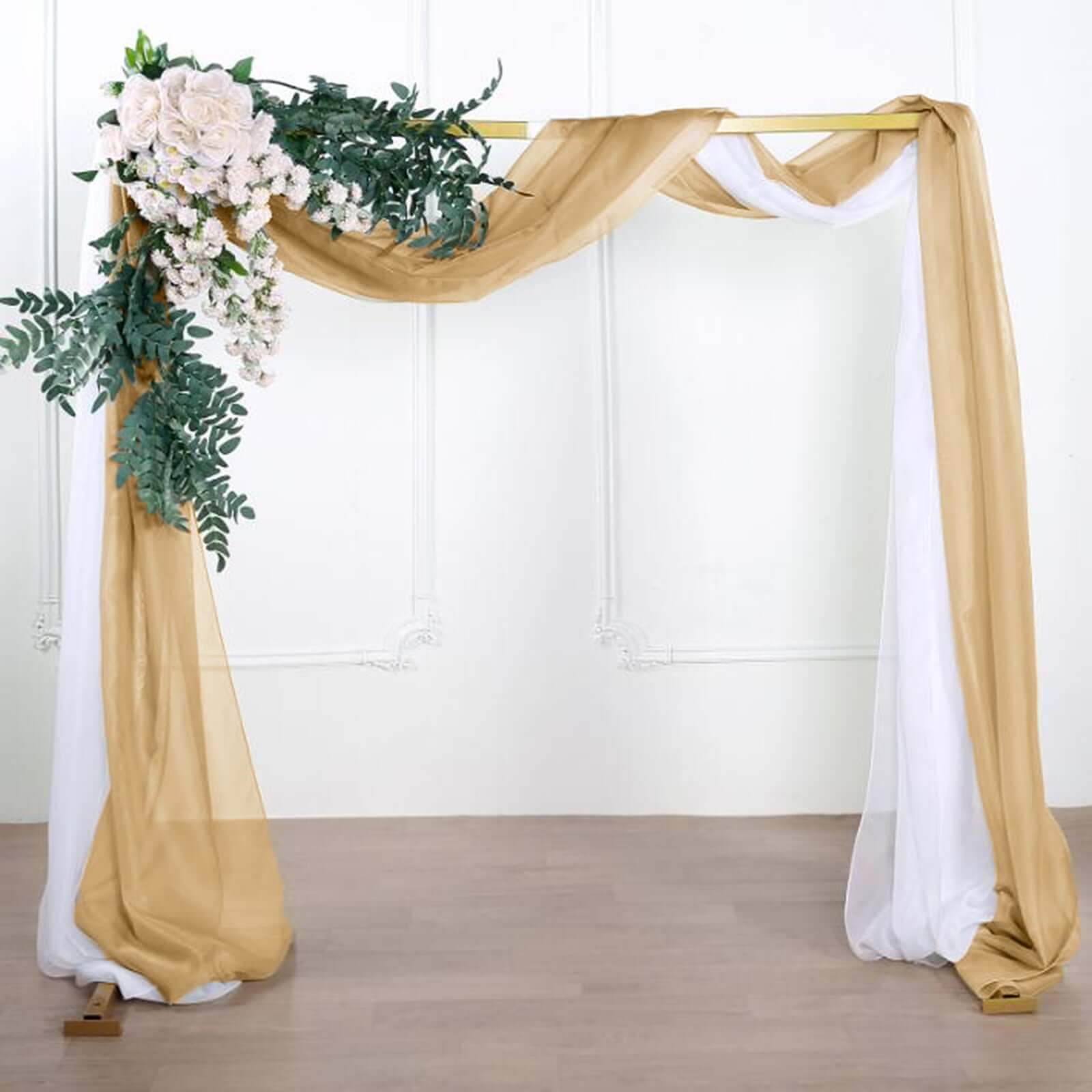 18ft Champagne Sheer Organza Wedding Arch Drapery Fabric, Window Scarf Valance