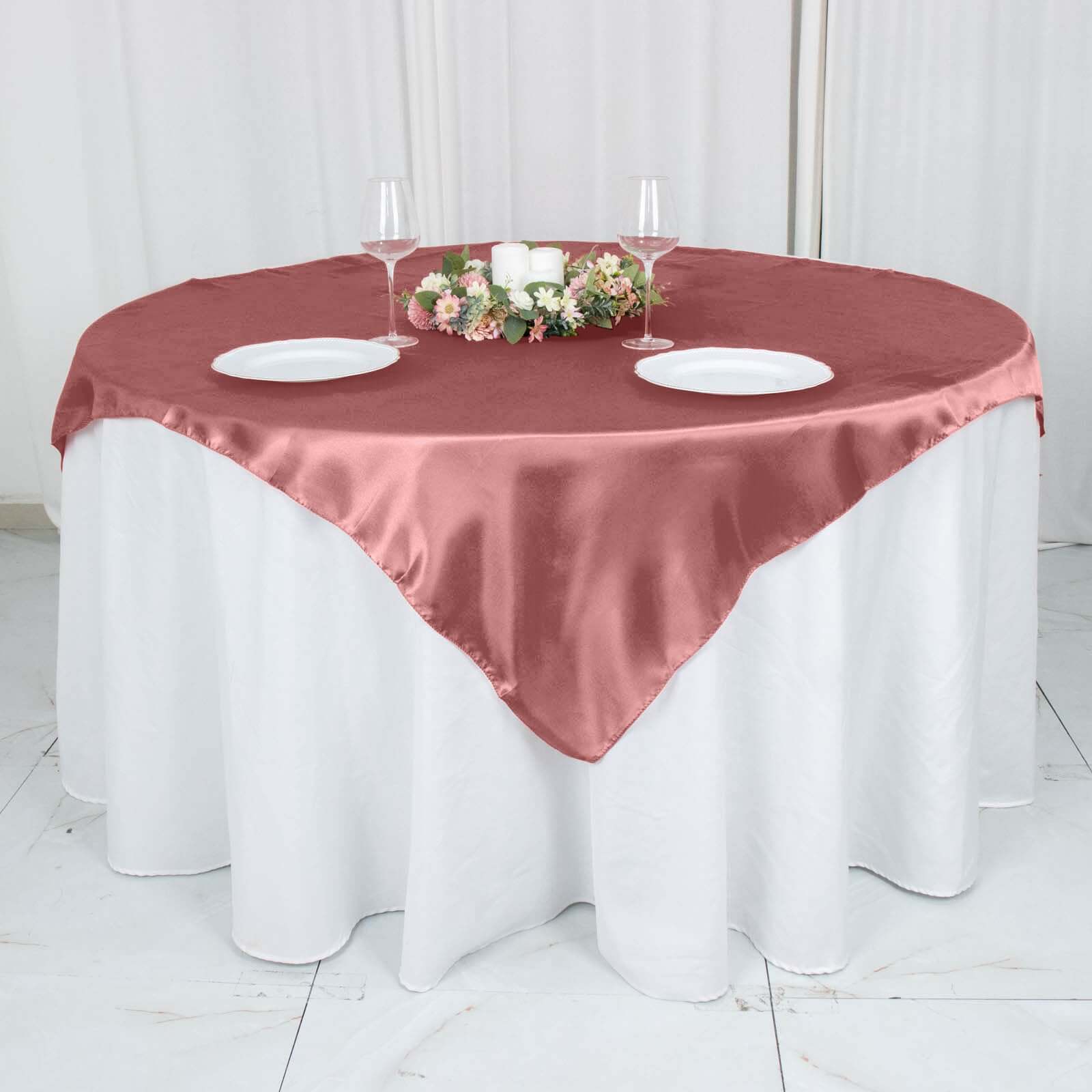 Satin 60"x60" Table Overlay Square Tablecloth Cinnamon Rose - Smooth Silky Touch Table Cover