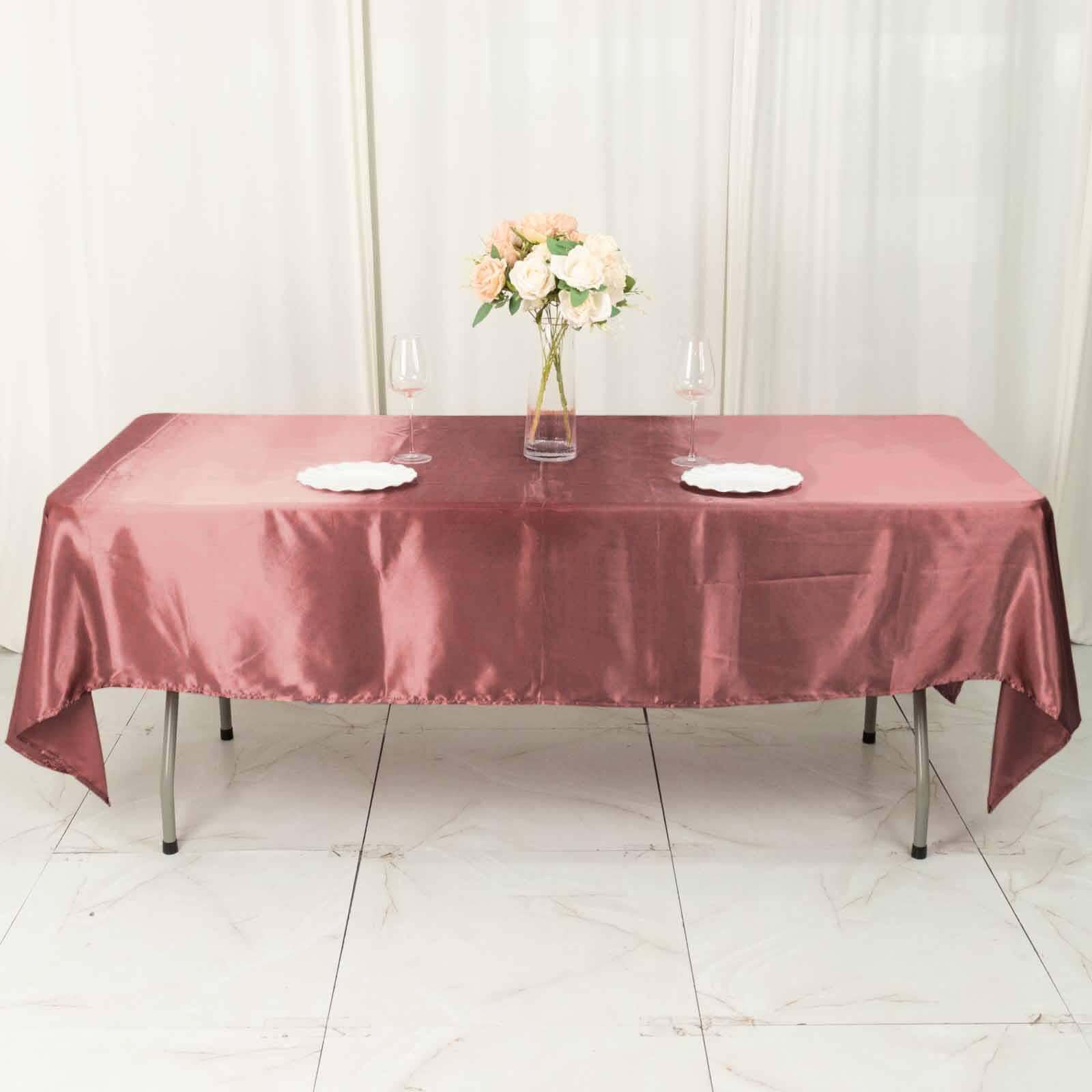 Satin Rectangular 60"x102" Tablecloth Cinnamon Rose - Smooth and Lustrous Table Cover