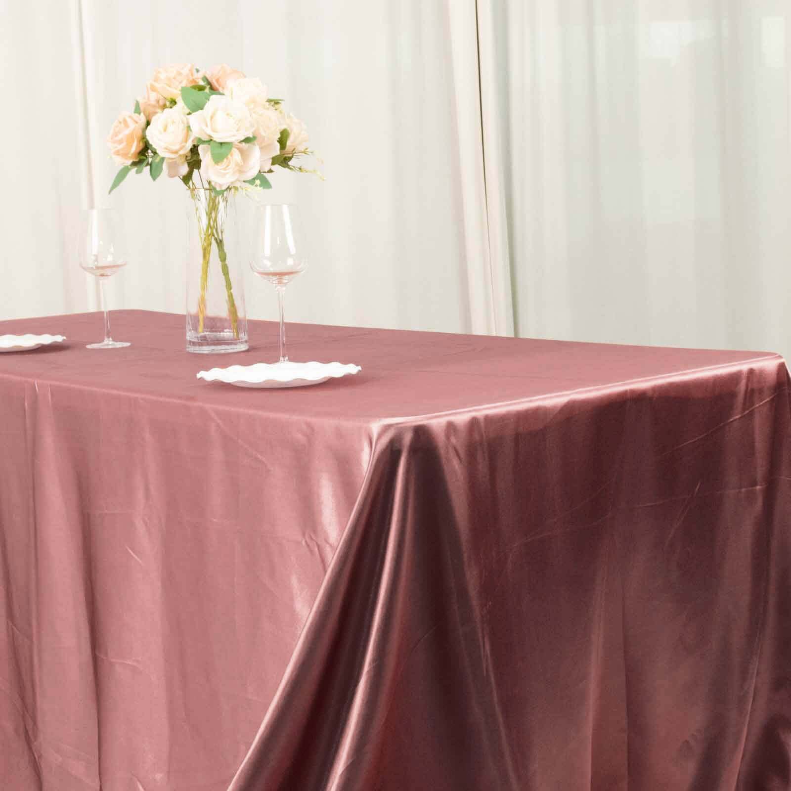 Satin Rectangular 90"x156" Tablecloth Cinnamon Rose - Seamless Table Cover