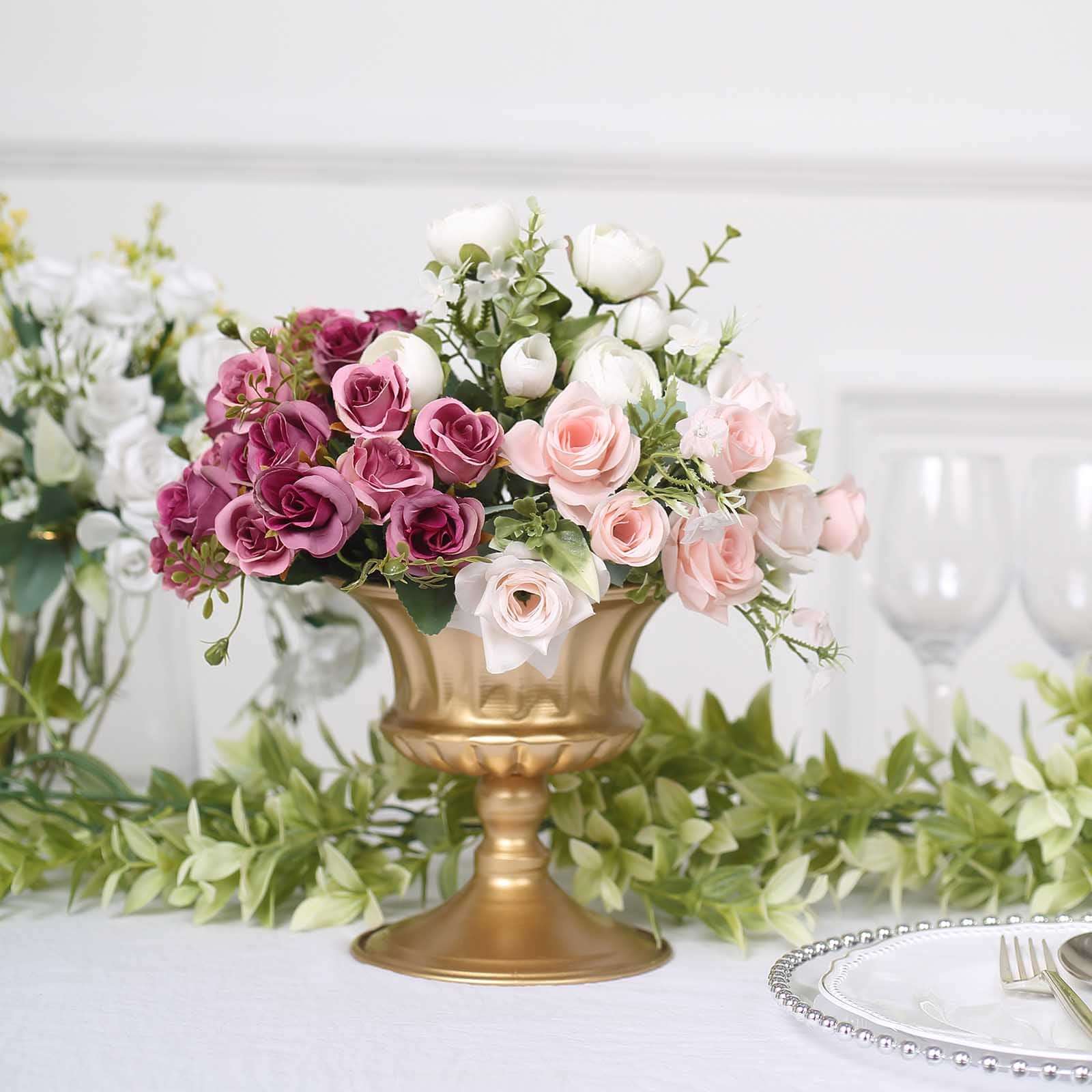 2-Pack Metal Pedestal Flower Vases Roman Style Gold - Sophisticated Mini Compote Vase for Table Settings 6"