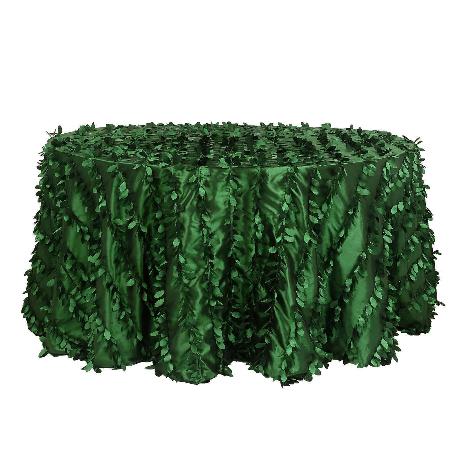 Taffeta 132" Round Tablecloth Green Leaf | 3D Leaf Petal Design Seamless Table Cover