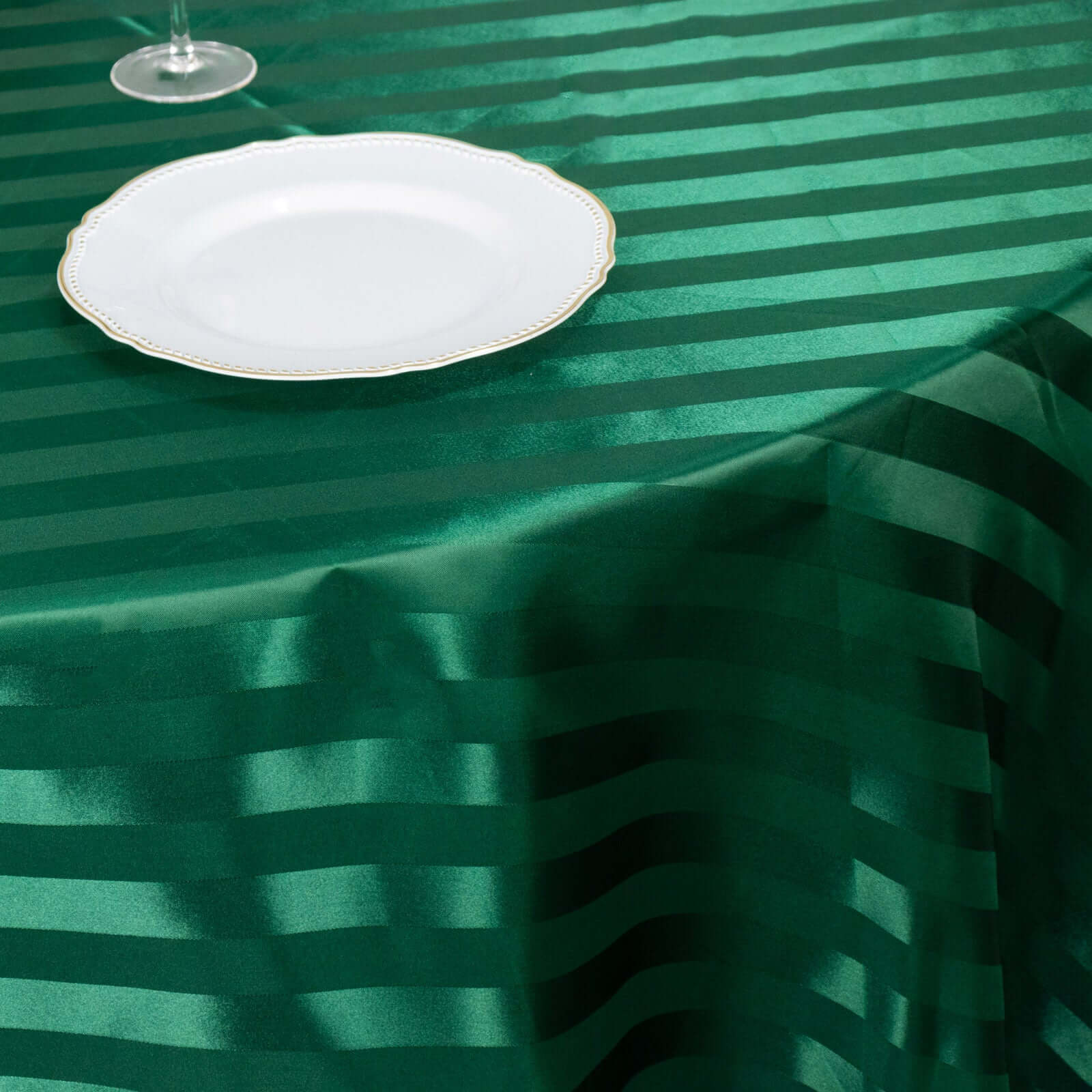 Satin Striped 120" Round Tablecloth Hunter Emerald Green Satin Stripe - Silky Smooth Seamless Table Cover