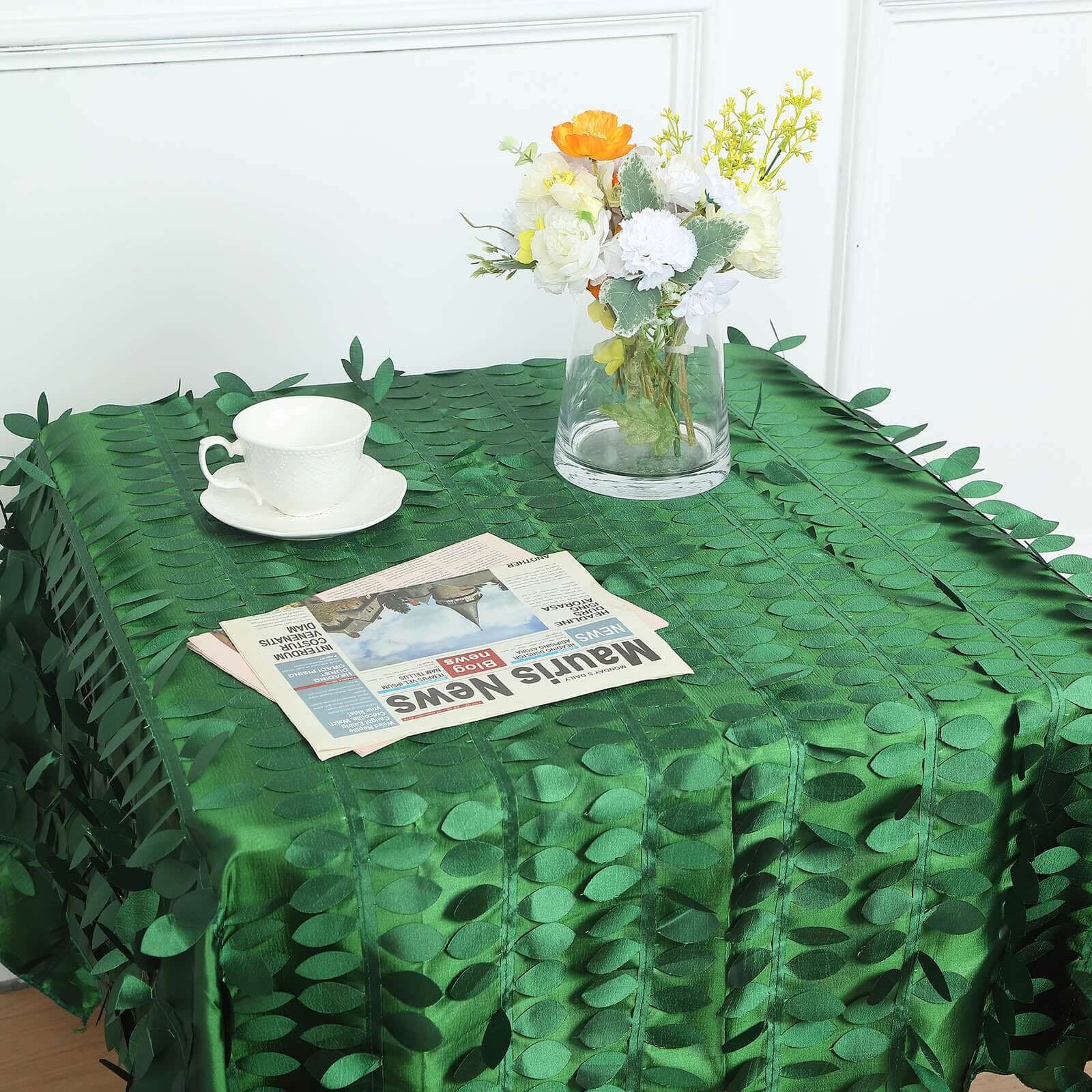 Taffeta 54"x54" Square Tablecloth Green 3D Leaf Petal Table Cover