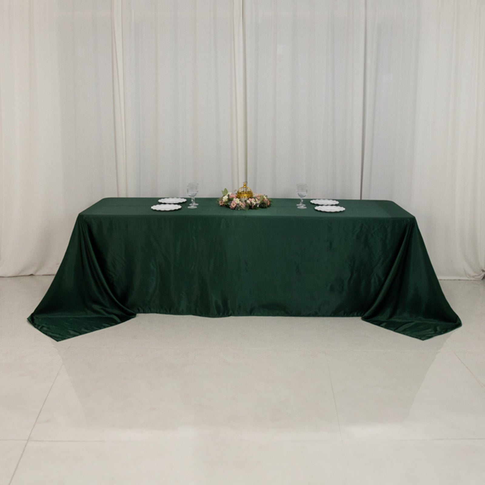Lamour Satin 90"x156" Rectangle Tablecloth Hunter Emerald - Luxurious, Soft Seamless Table Cover