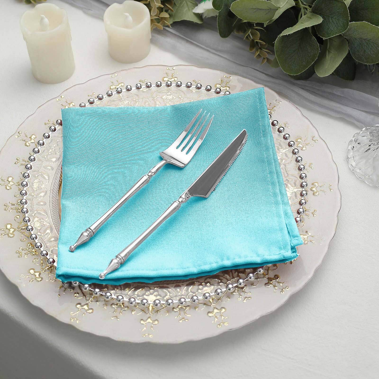 5 Pack Polyester 17"x17" Napkins Light Blue - Durable & Wrinkle Resistant Dinner Napkins