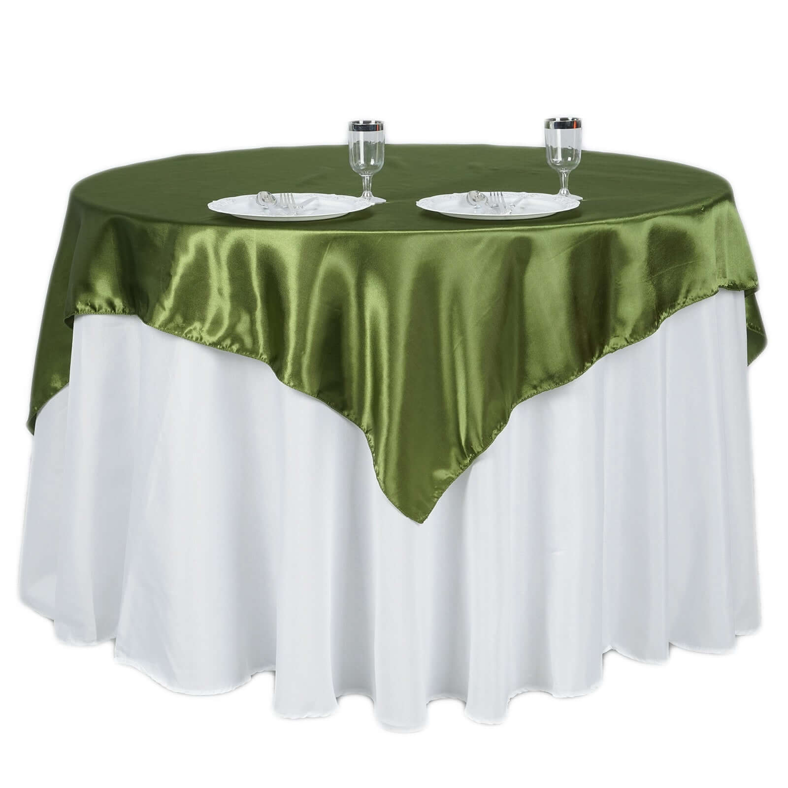 Satin 60"x60" Table Overlay Square Tablecloth Olive Green - Smooth Silky Touch Table Cover
