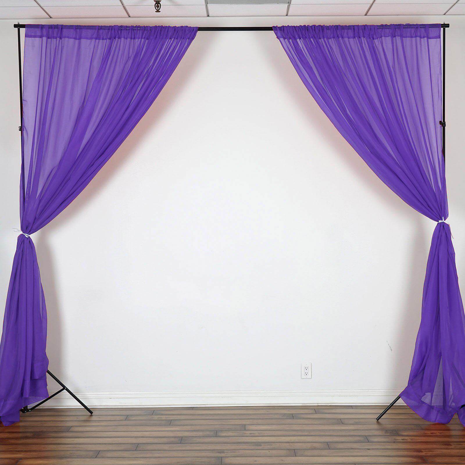 2 Pack Purple Sheer Chiffon Event Curtain Drapes, Durable Flame Resistant Premium Organza Backdrop Event Panels With Rod Pockets - 10ftx10ft