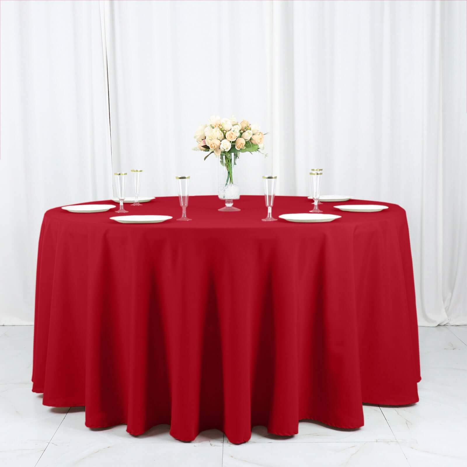 Polyester 120" Round Tablecloth Wine - Seamless Wrinkle-Resistant Table Cover