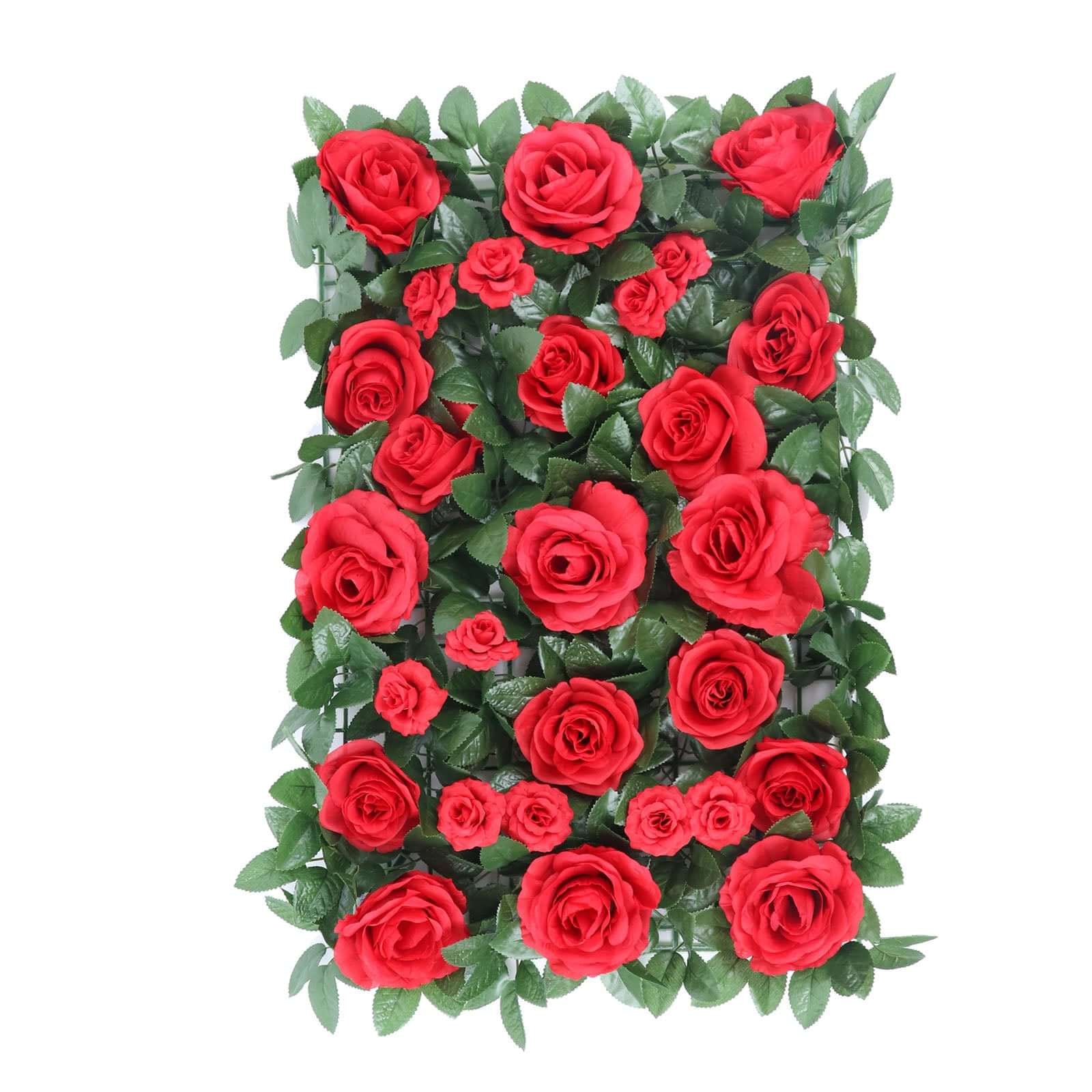 3 Sq ft. Easy-Install Red Silk Rose Flower Mat Wall Panel Backdrop
