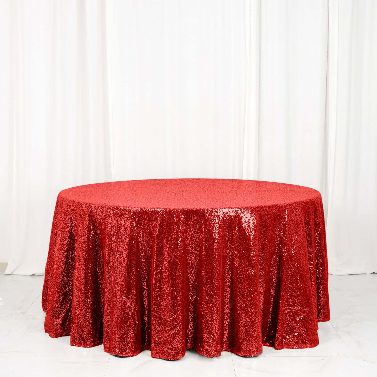 Sequin 120" Round Tablecloth Red - Seamless Glittering Table Cover