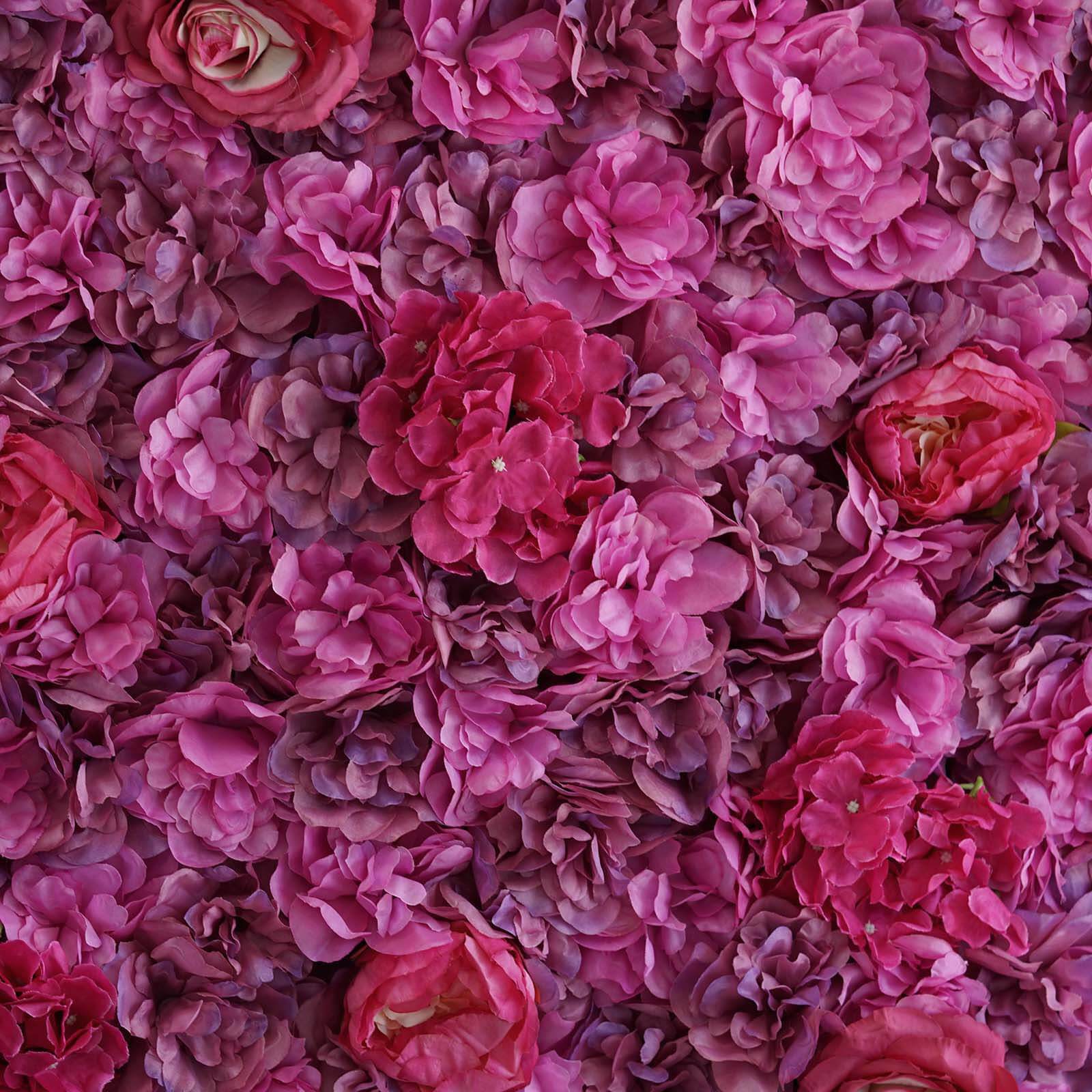 13 Sq ft. Violet Purple UV Protected Assorted Flower Wall Mat Backdrop - 4 Artificial Panels