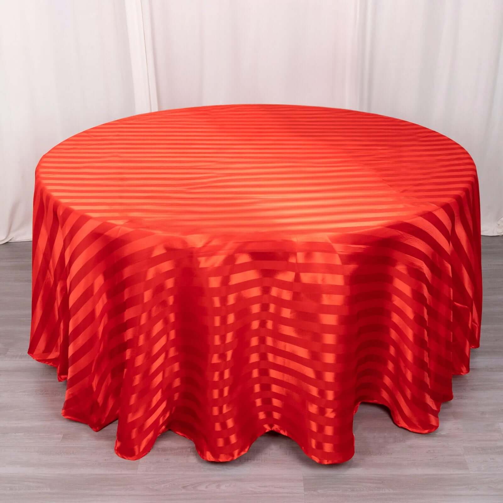 Satin Striped 120" Round Tablecloth Red Satin Stripe - Silky Smooth Seamless Table Cover
