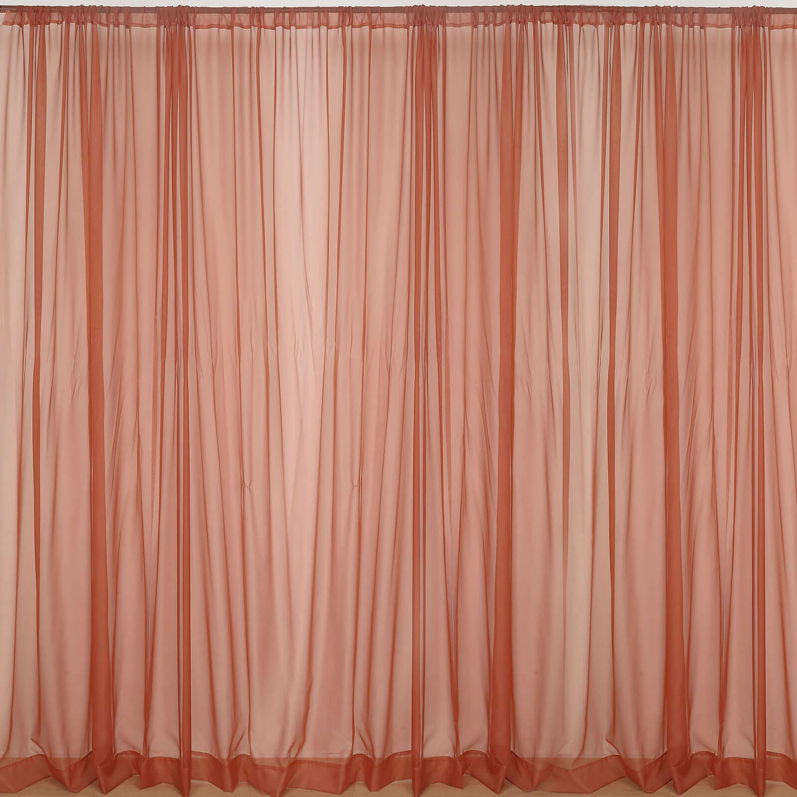 2 Pack Terracotta (Rust) Sheer Chiffon Event Curtain Drapes, Durable Flame Resistant Premium Organza Backdrop Event Panels With Rod Pockets - 10ftx10ft