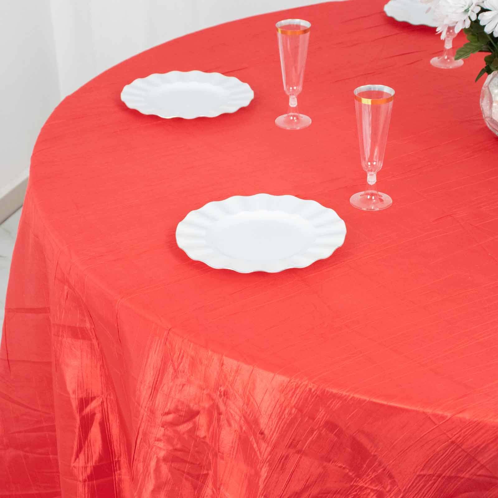 Taffeta 132" Round Tablecloth Red - Seamless Accordion Crinkle Table Cover