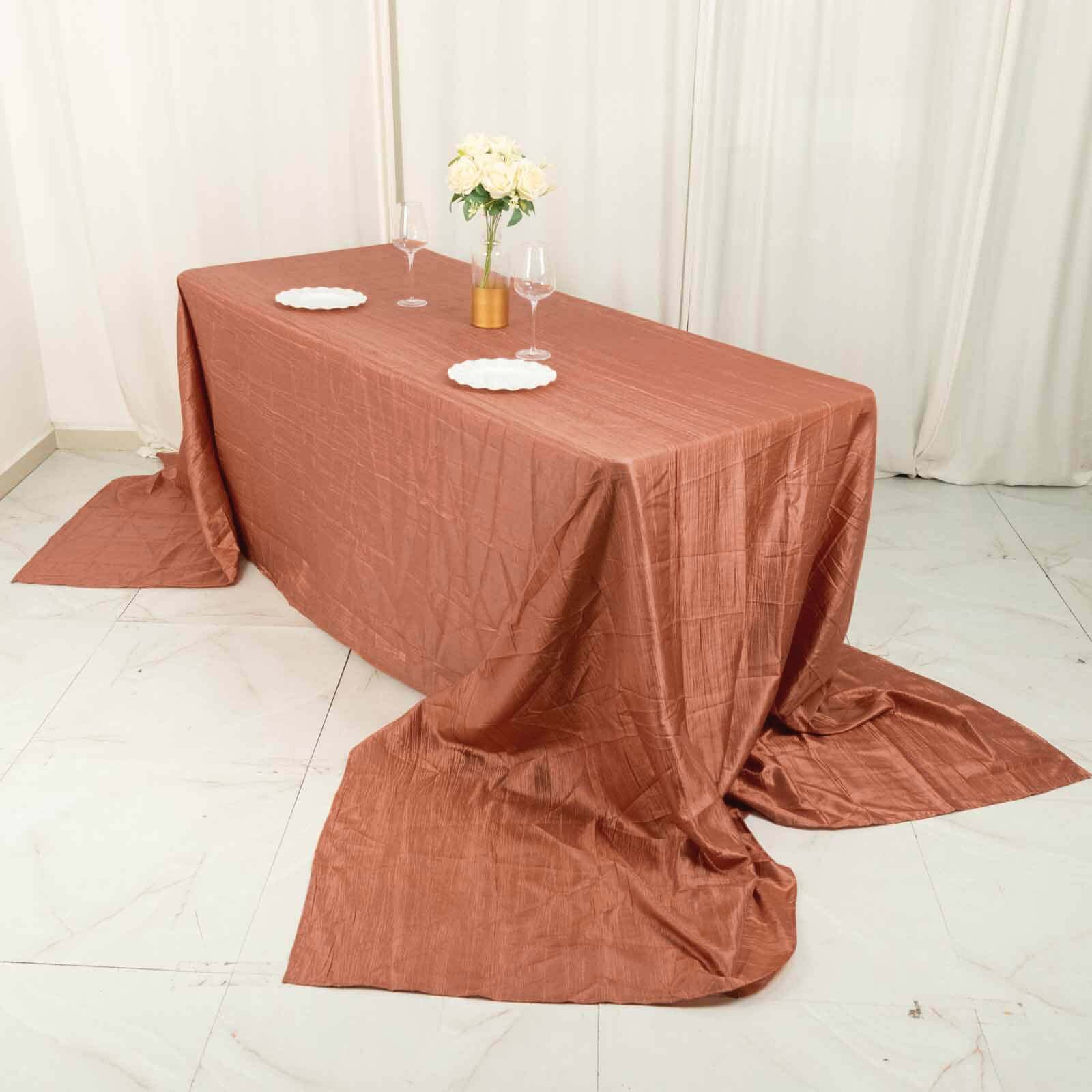 Taffeta 90"x156" Rectangle Tablecloth Terracotta (Rust) - Accordion Crinkle Seamless Table Cover