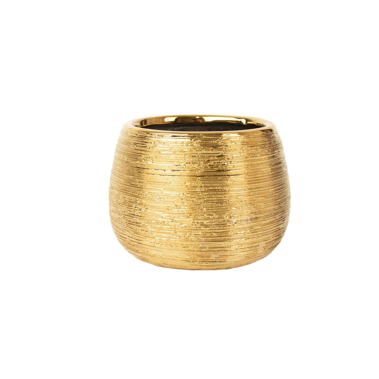 4-Pack Flower Vase Pots Textured Round Design Gold - Ceramic Brushed Indoor Planters 3"
