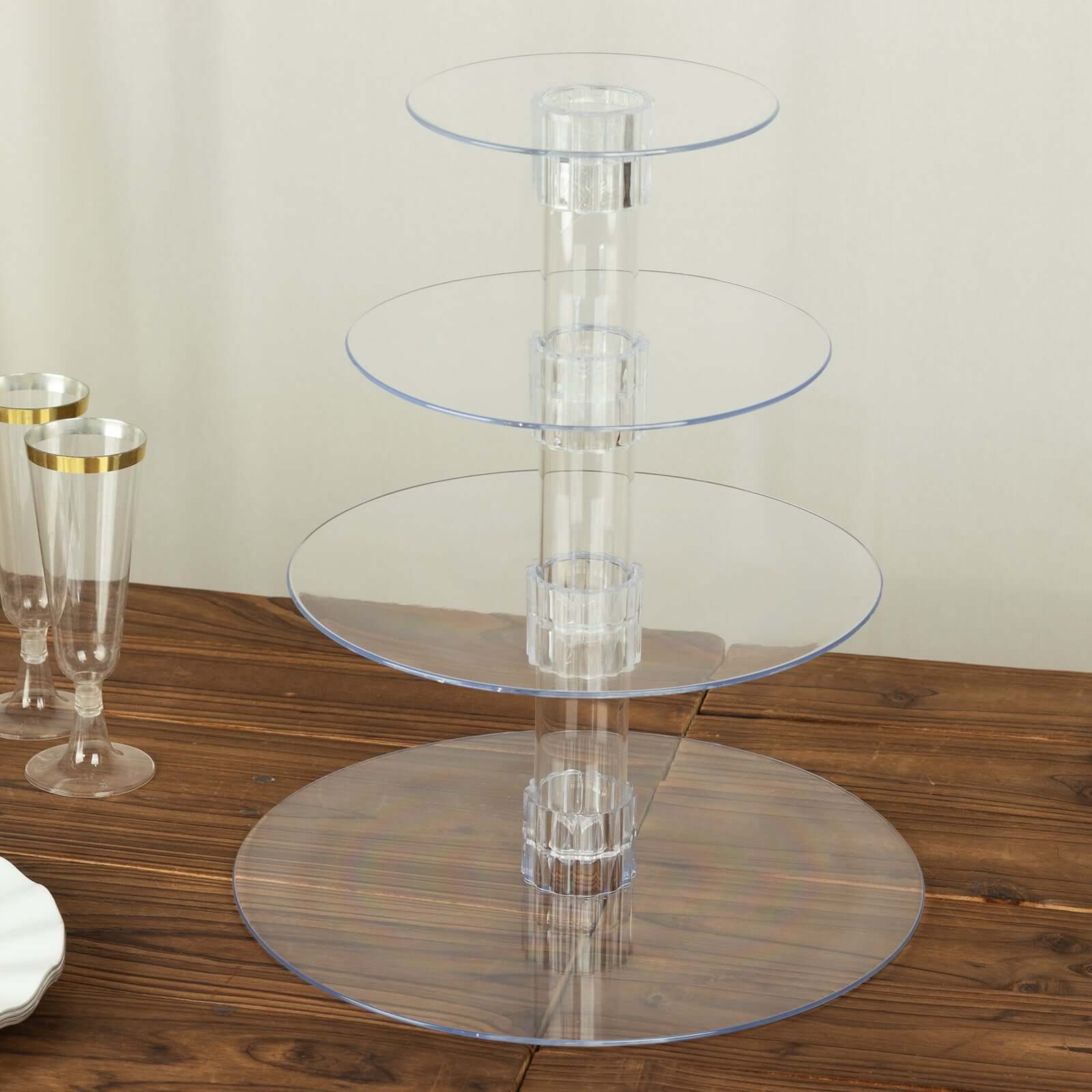 4-Tier Acrylic Round Cupcake Stand Clear - Heavy Duty Easy To Assemble Dessert Tower Holder Pastry Display with Film Sheets for Modern Minimalist Buffet Party Tables 14"