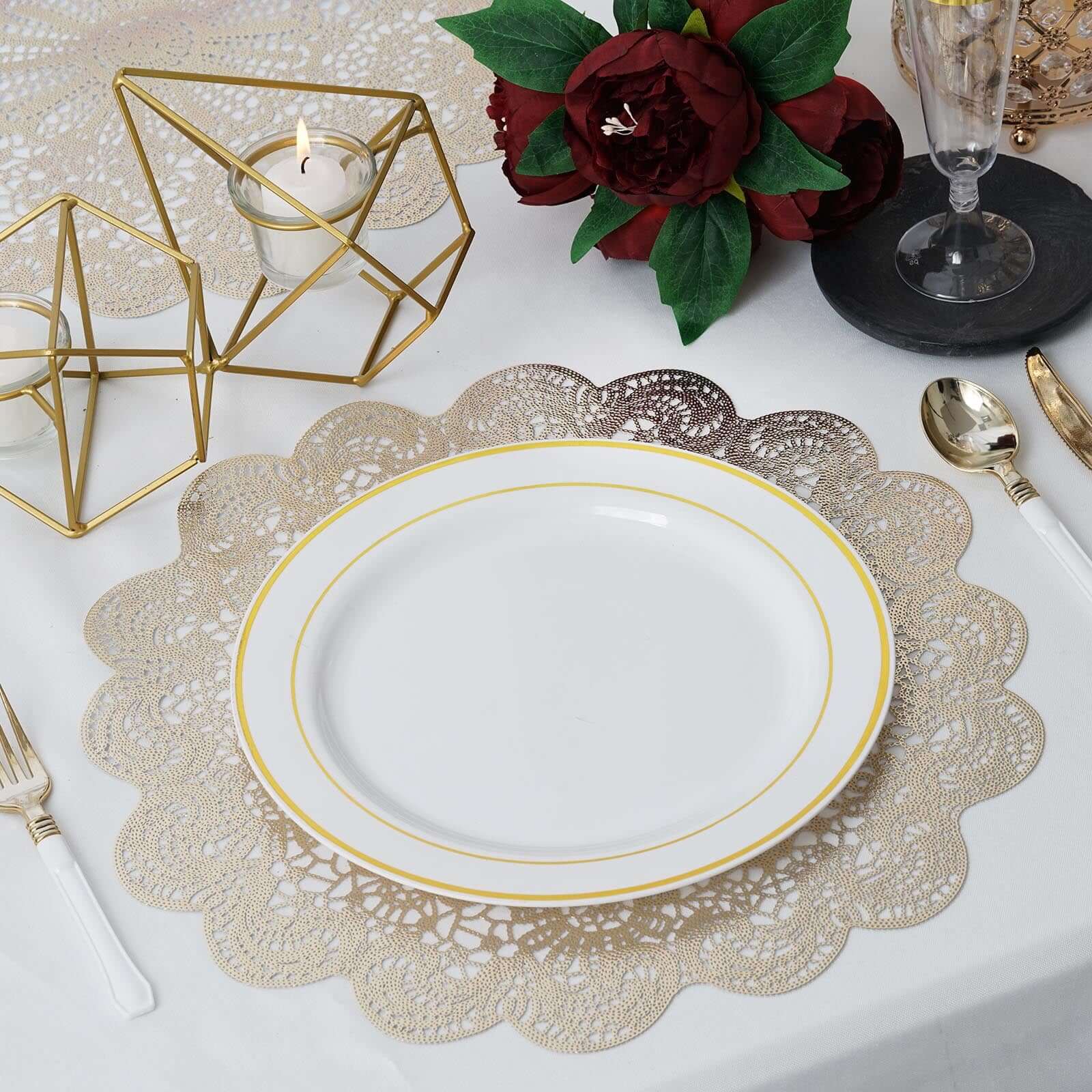 6-Pack Dining Table Mats Floral Lace Design Gold - Vinyl Non-Slip Surface with Vintage Appeal 15"