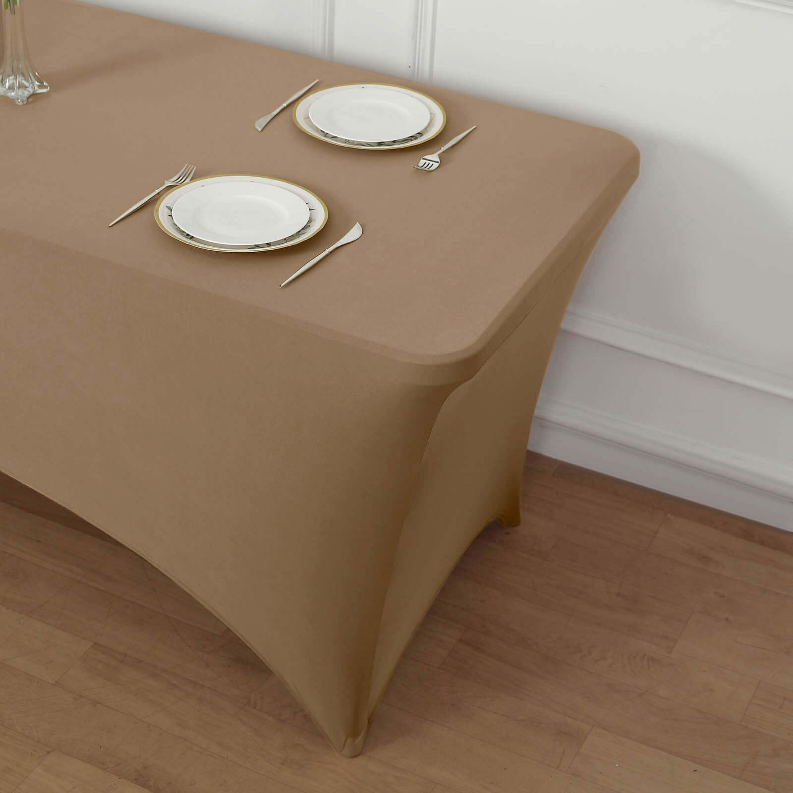 Stretch Spandex 96"x30" Rectangle Table Cover Taupe - Durable Form-Fitting Tablecloth