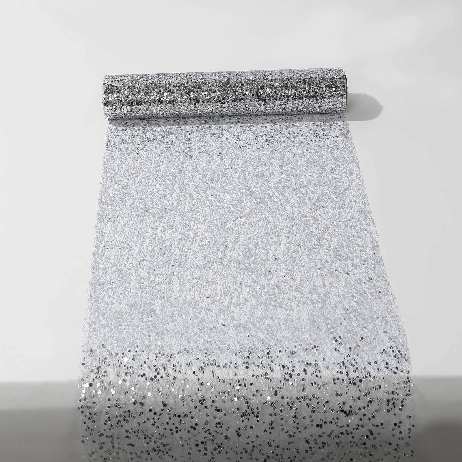 Mesh 11"x108" Table Runner Metallic Silver - Sequin Design for Convenient Event Decoration
