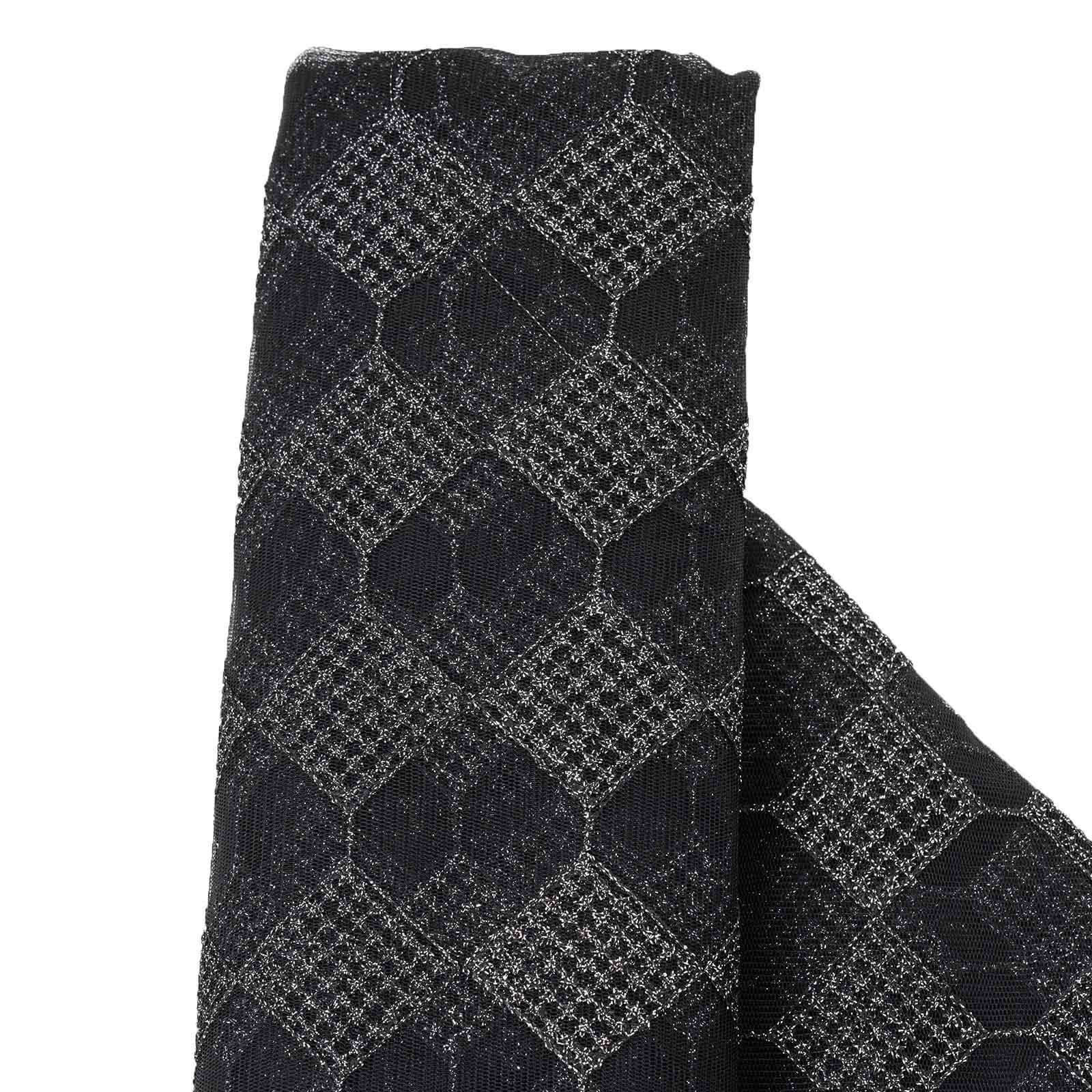 54"x4 Yards Black Silver Buffalo Plaid Polyester Fabric Roll, Checkered Netting DIY Craft Fabric Bolt
