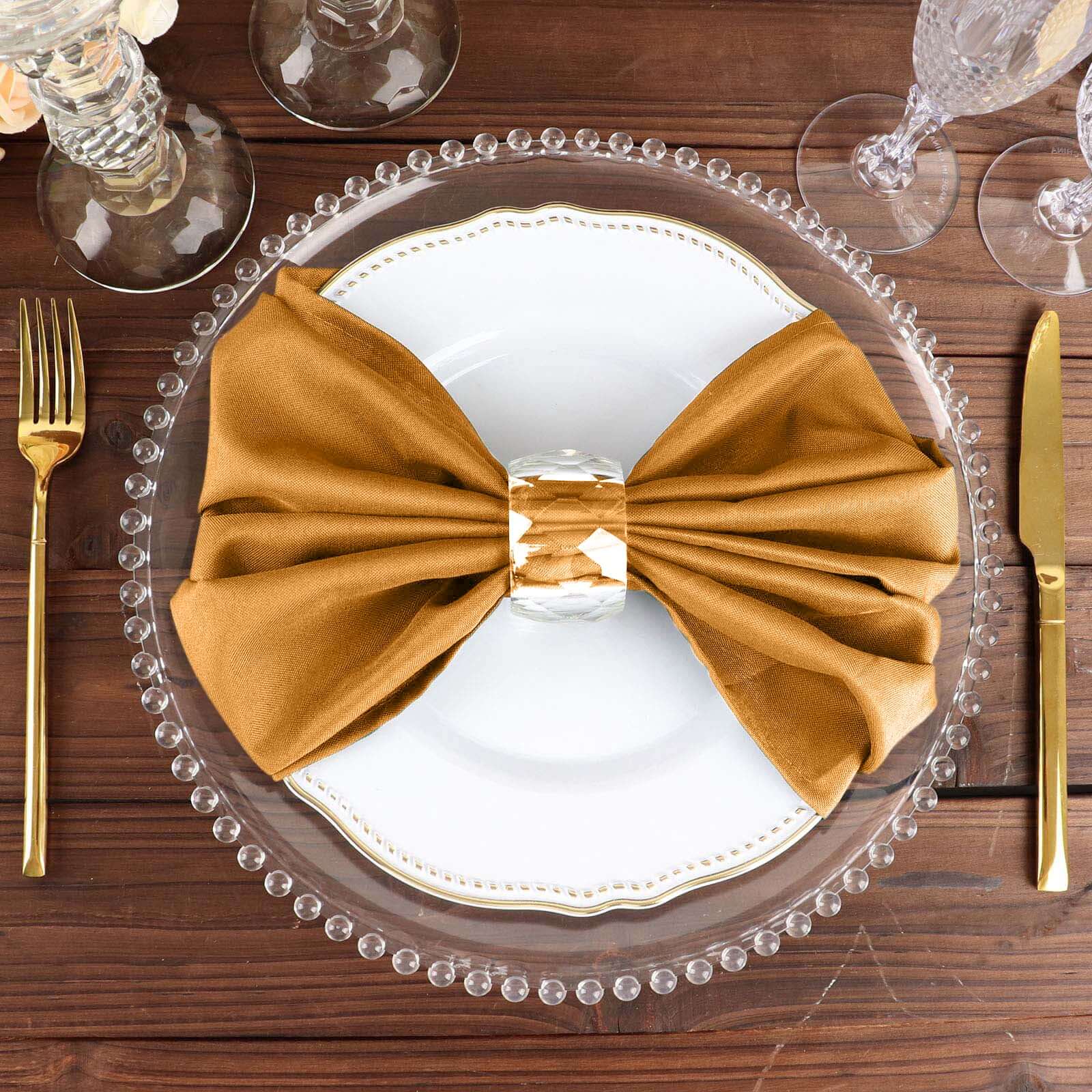 5 Pack Polyester 20"x20" Napkins Gold - Wrinkle Resistant & Easy Care Cloth Napkins for Special Occasions