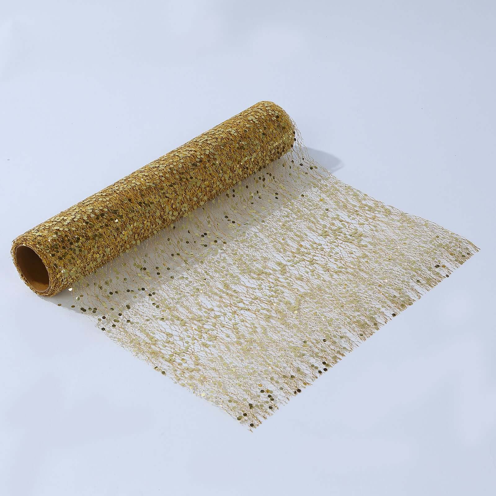 Mesh 11"x108" Table Runner Metallic Gold - Sequin Design for Convenient Event Decoration