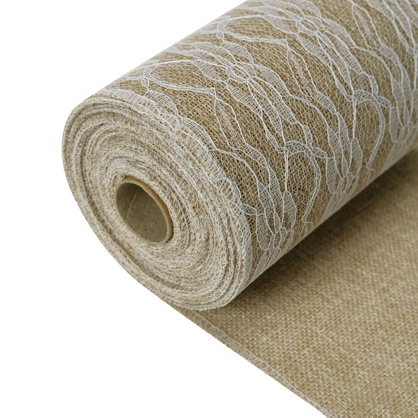 6"x10 Yards Natural Jute Burlap Ribbon with Lace Overlay