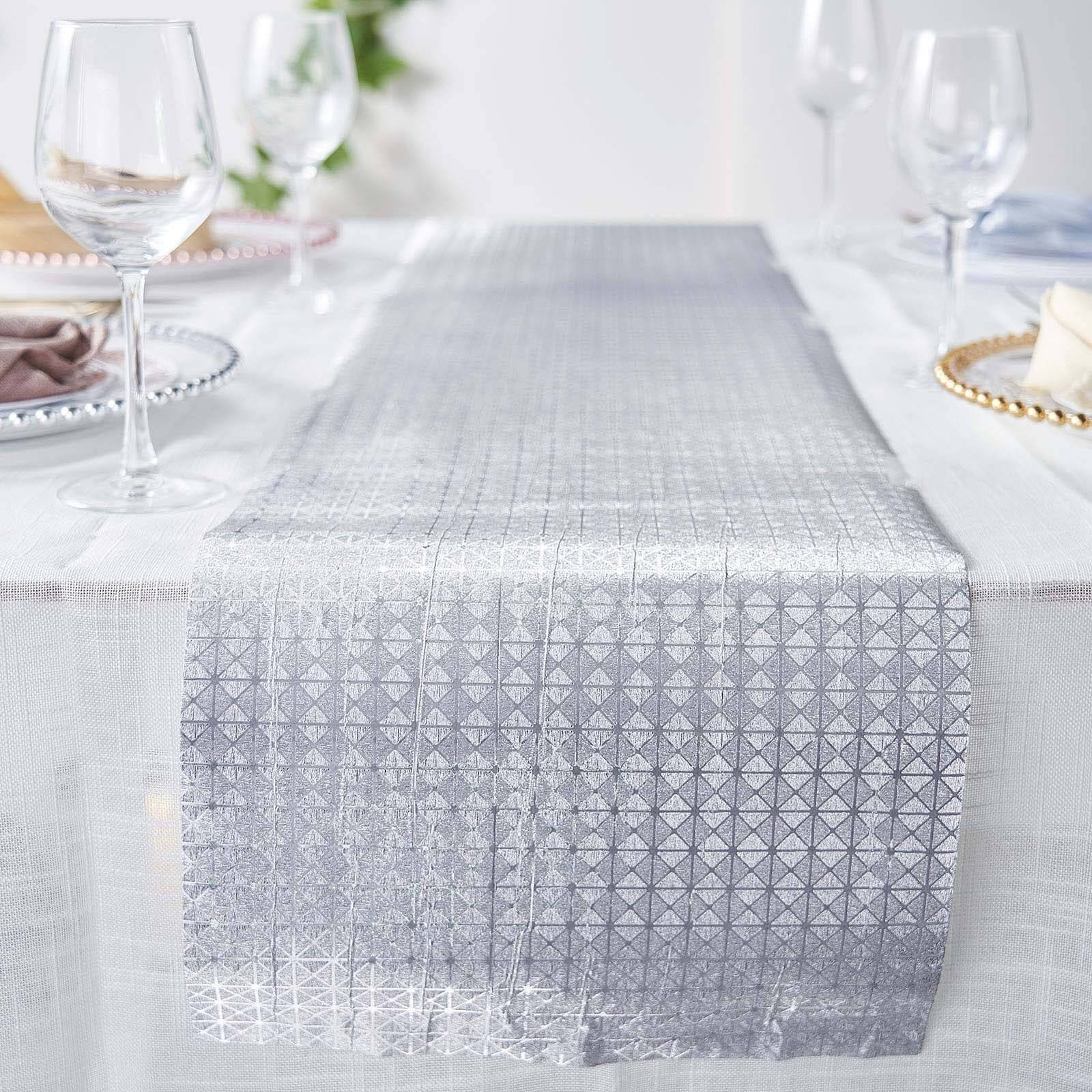 Glitter Paper 9ft Table Runner Roll Silver Disposable Geometric Diamond Pattern Table Decor