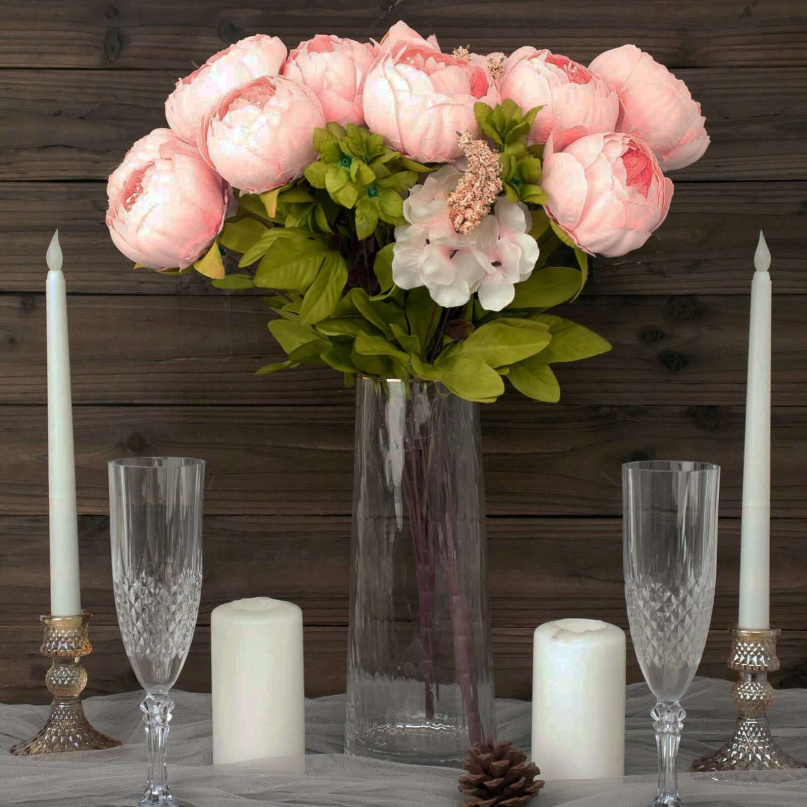 2 Pack 19" Pink Artificial Peony Flower Wedding Bouquets, Faux Silk Flower Arrangements