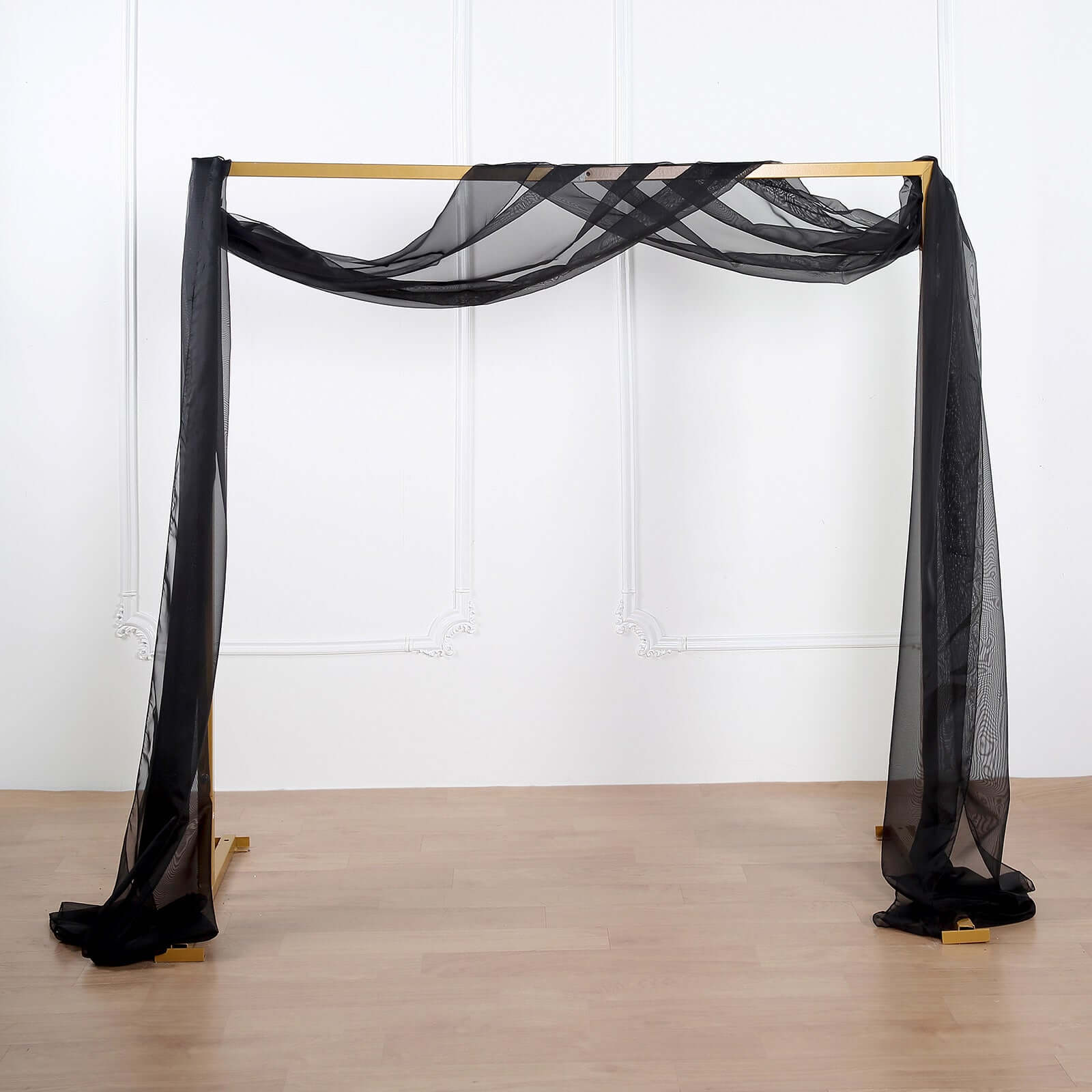 18ft Black Sheer Organza Wedding Arch Drapery Fabric, Window Scarf Valance