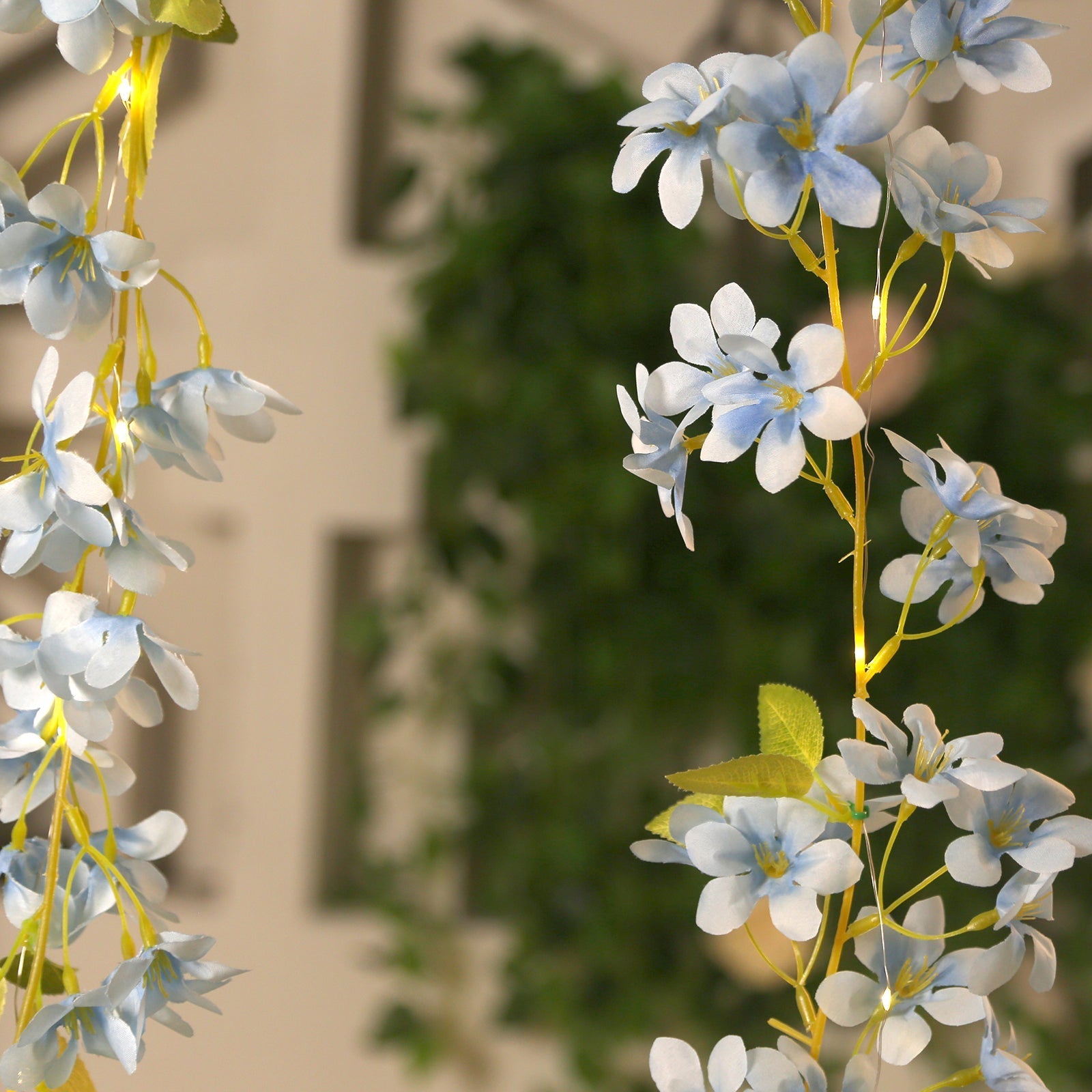 2-Pack Garland String Lights Jasmine Silk Flower Design Blue Warm White - Battery Operated Hanging Décor 6ft