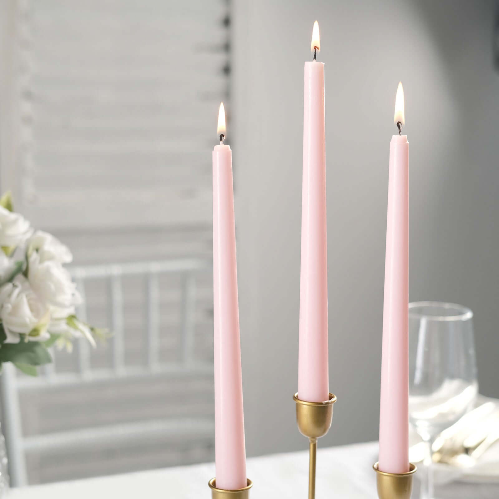 12-Pack Taper Candles Premium Wax Design Blush - Unscented Candles for Upscale Settings 10"